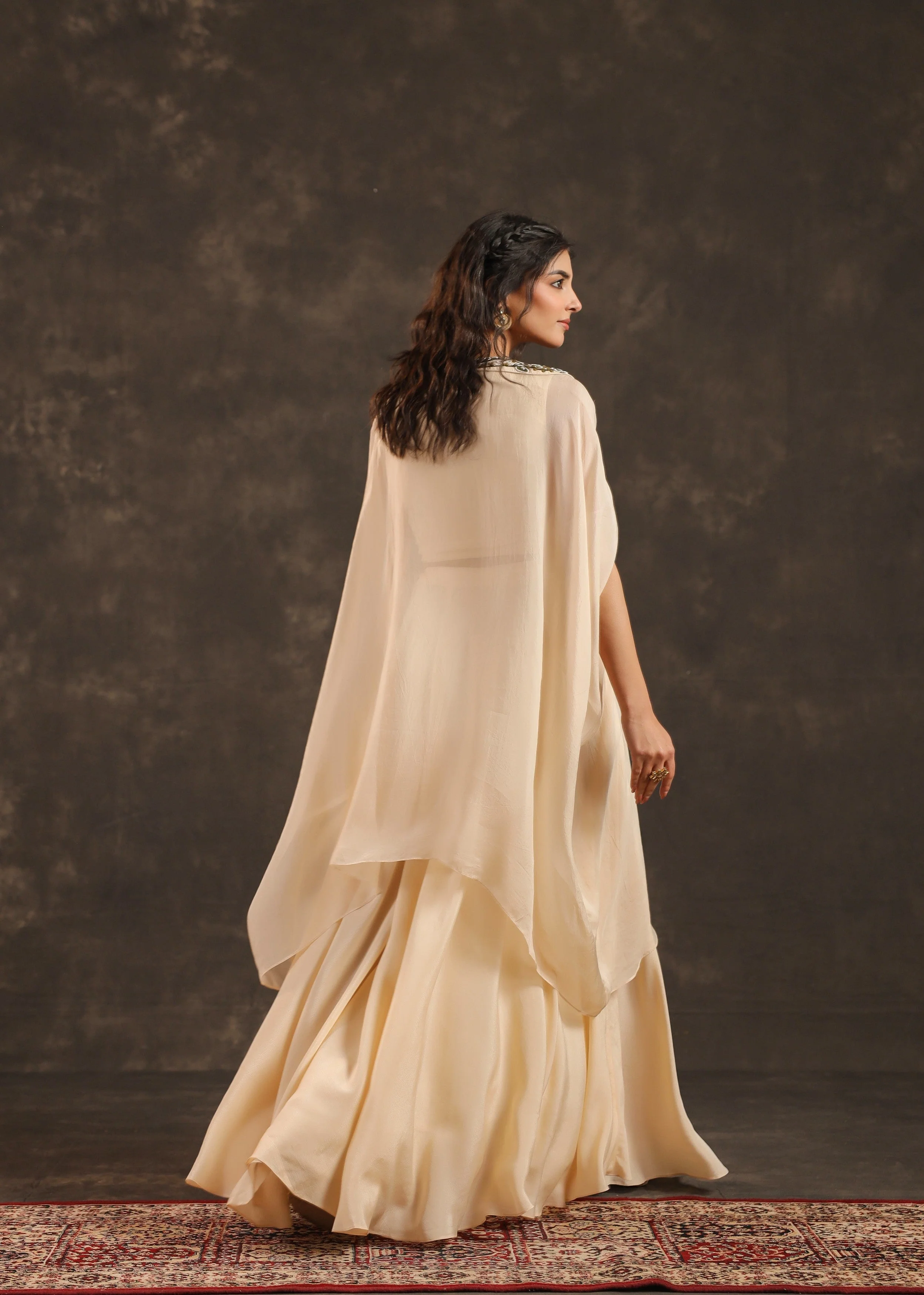 Ivory Allure Embellished Organza Silk Palazzo Set - Image 6
