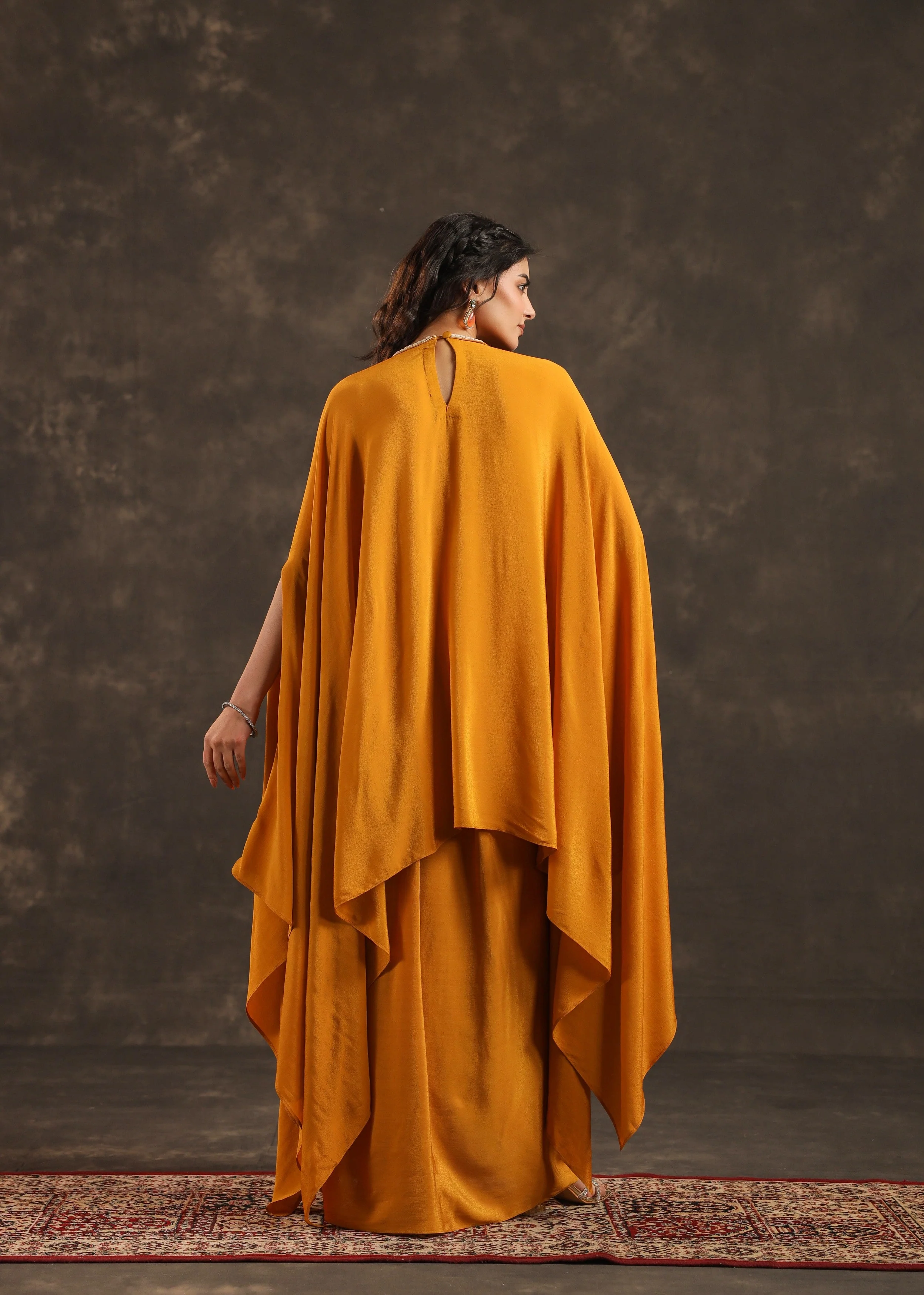 Saffron Embellished Crepe Silk Kaftan Set - Image 5