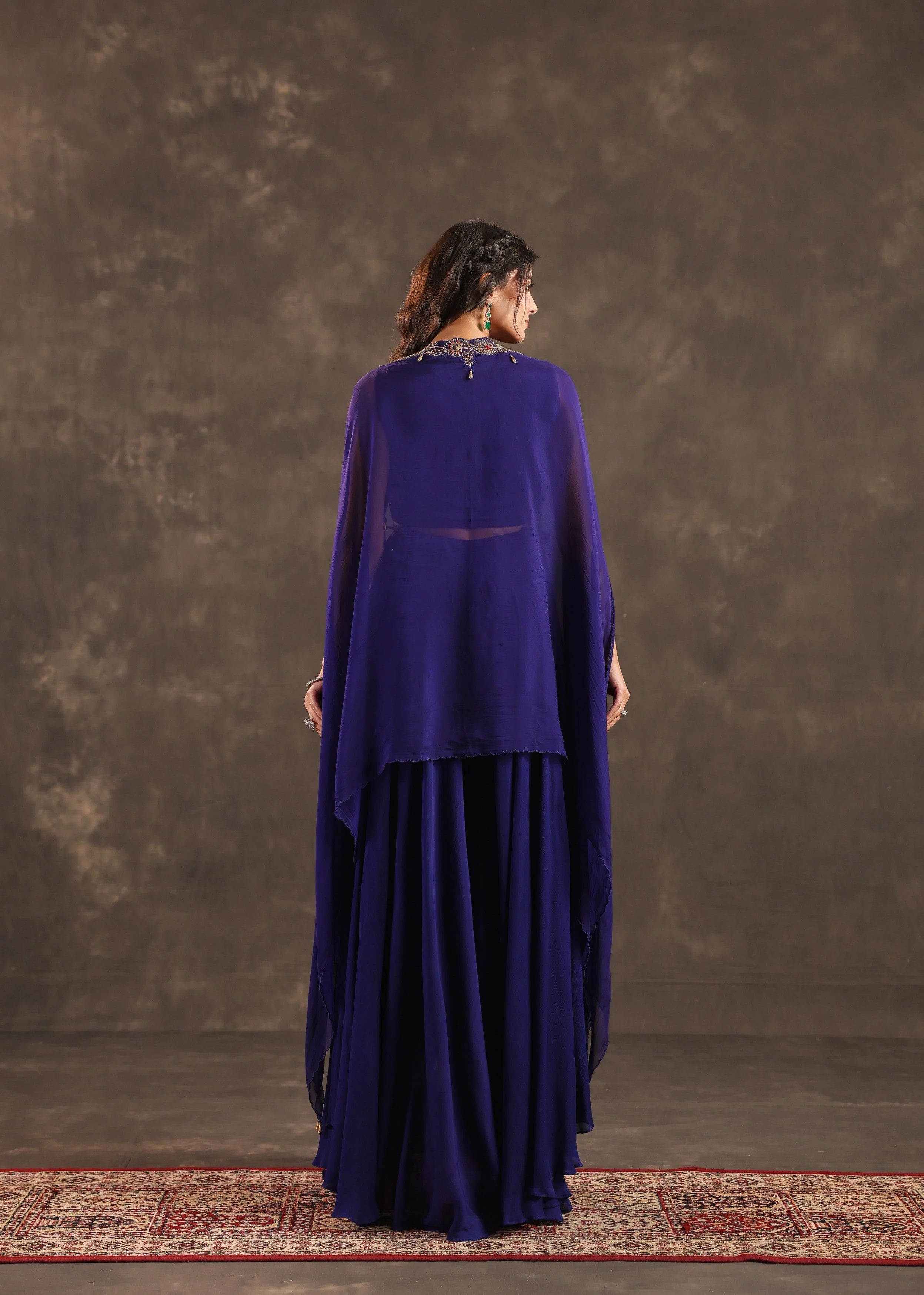 Royal Flare Embellished Crepe Silk Cape Set - Image 6