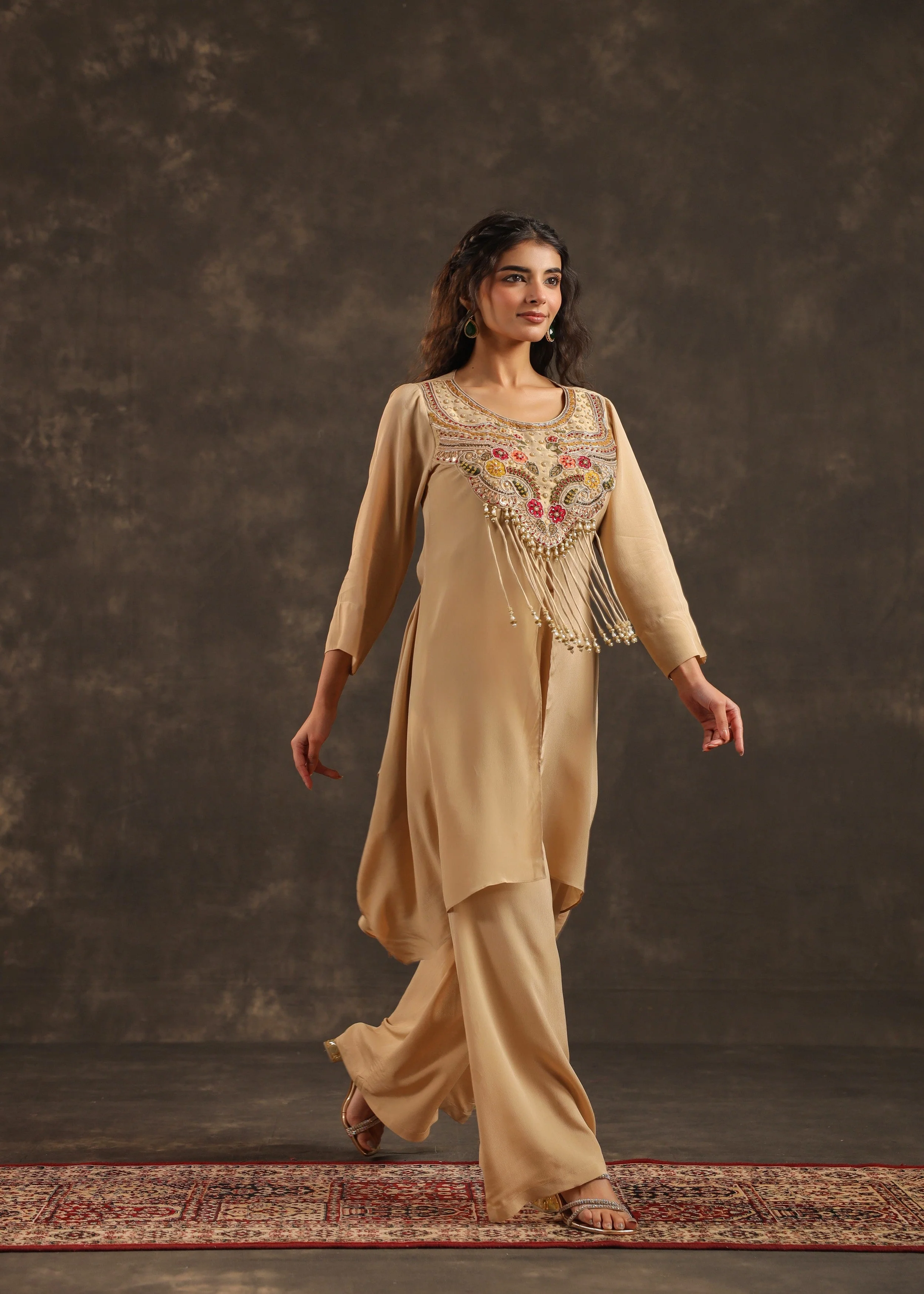 Desert Bloom Embellished Crepe Silk Palazzo Set - Image 3