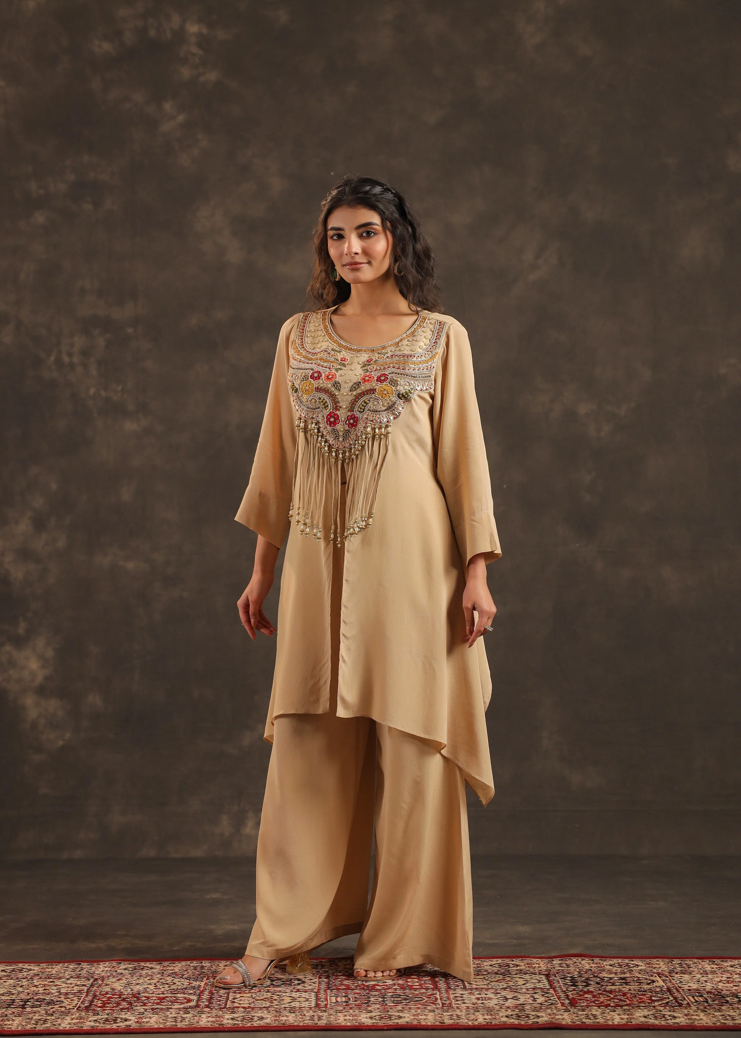 Desert Bloom Embellished Crepe Silk Palazzo Set - Image 4