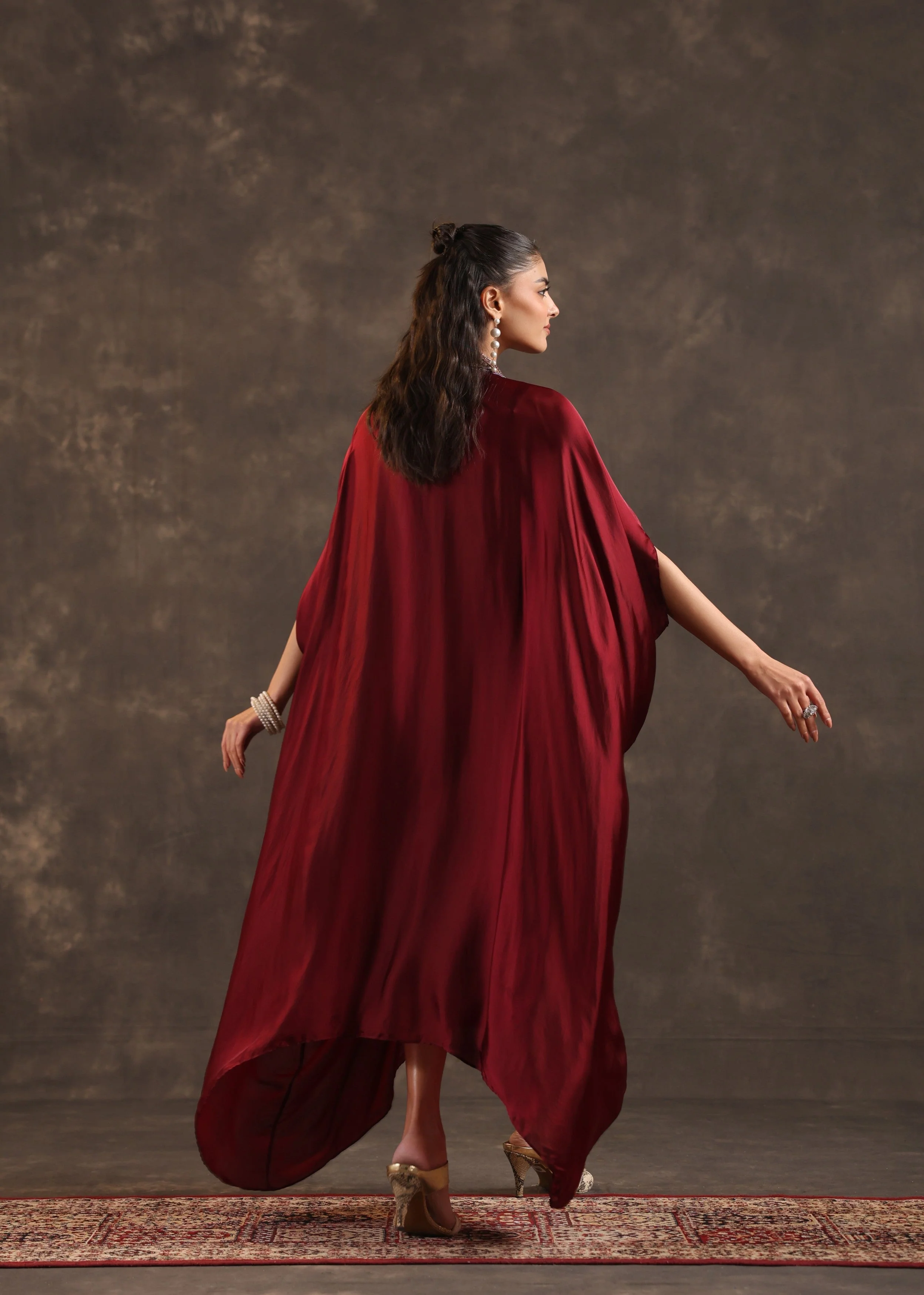 Garnet Regal Embellished Satin Silk Dress - Image 5
