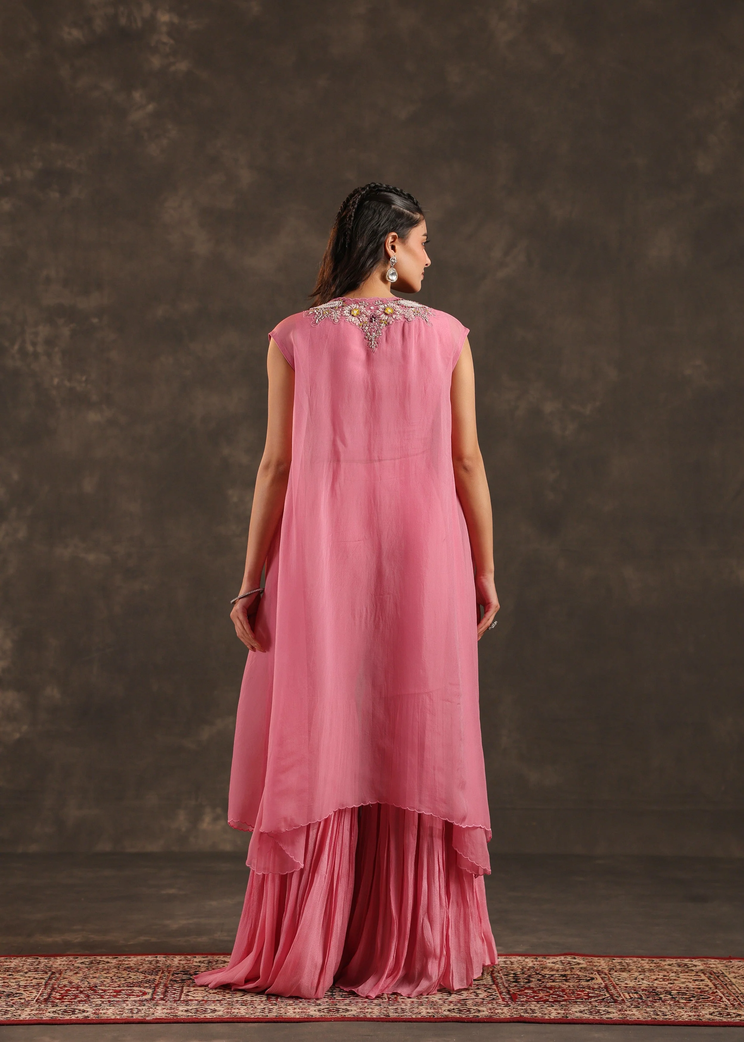 Rose Flora Embellished Chinon Silk Sharara Set - Image 5