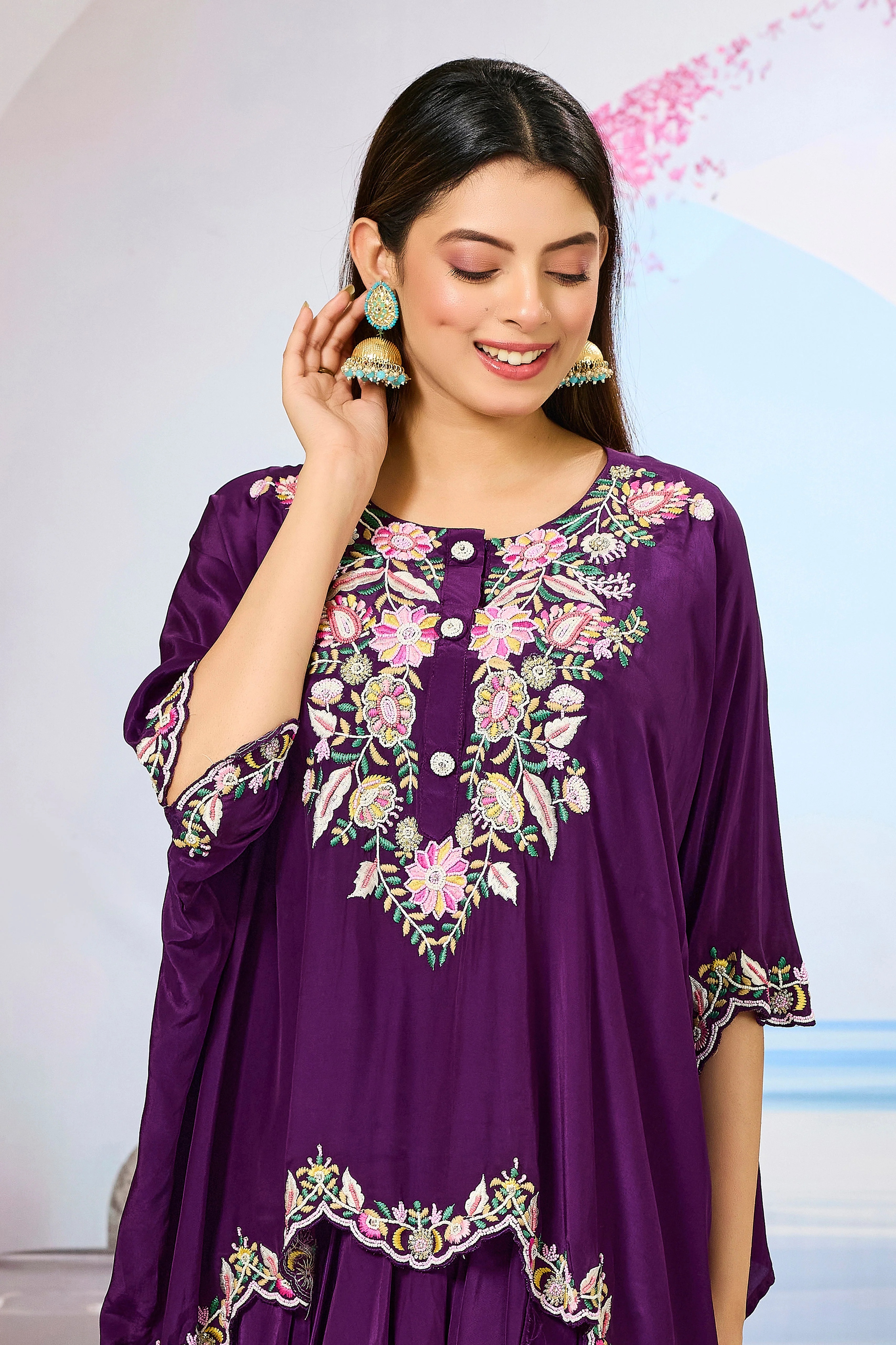 Purple Embellished Crepe Silk Skirt Set - Image 2