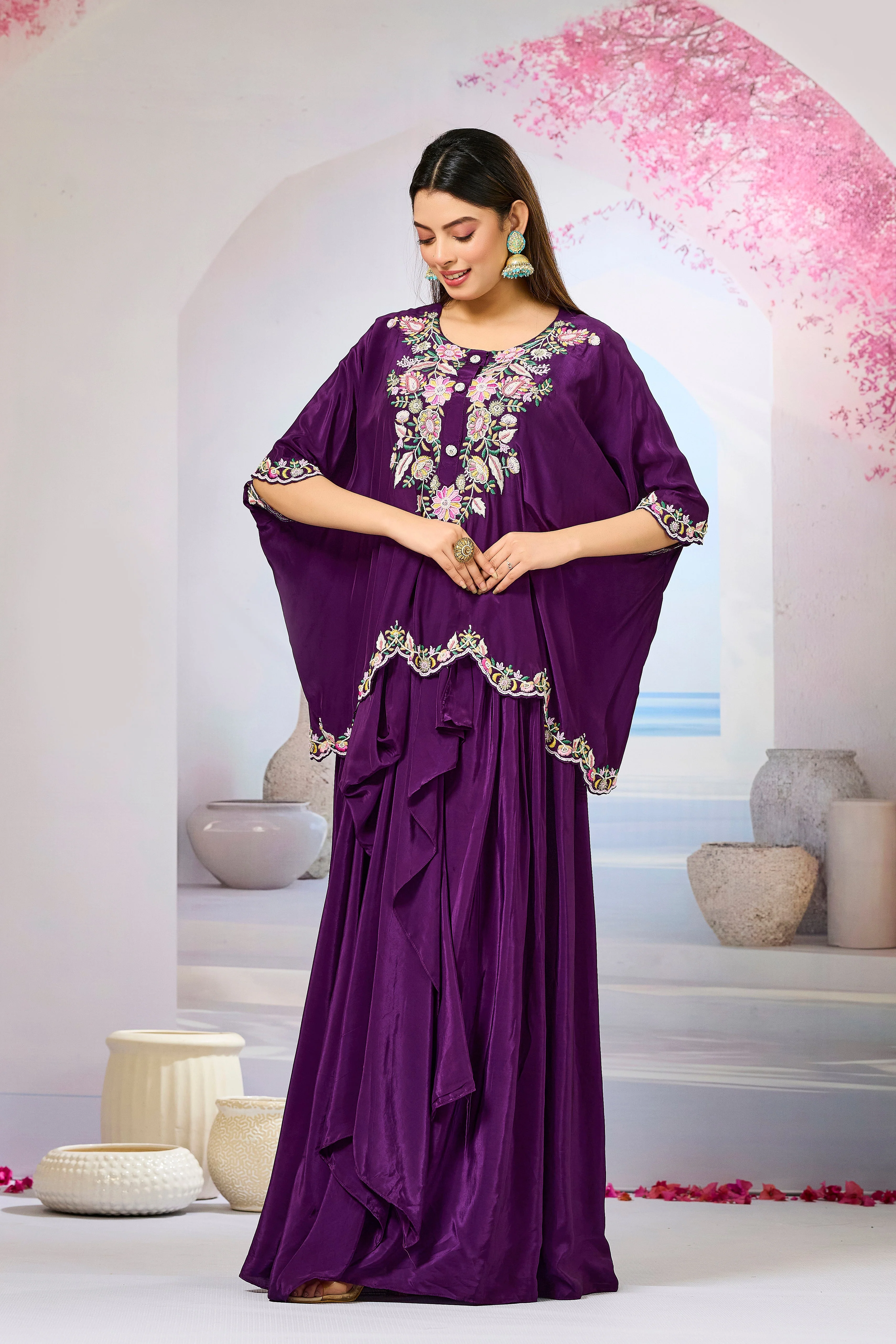 Purple Embellished Crepe Silk Skirt Set - Image 4