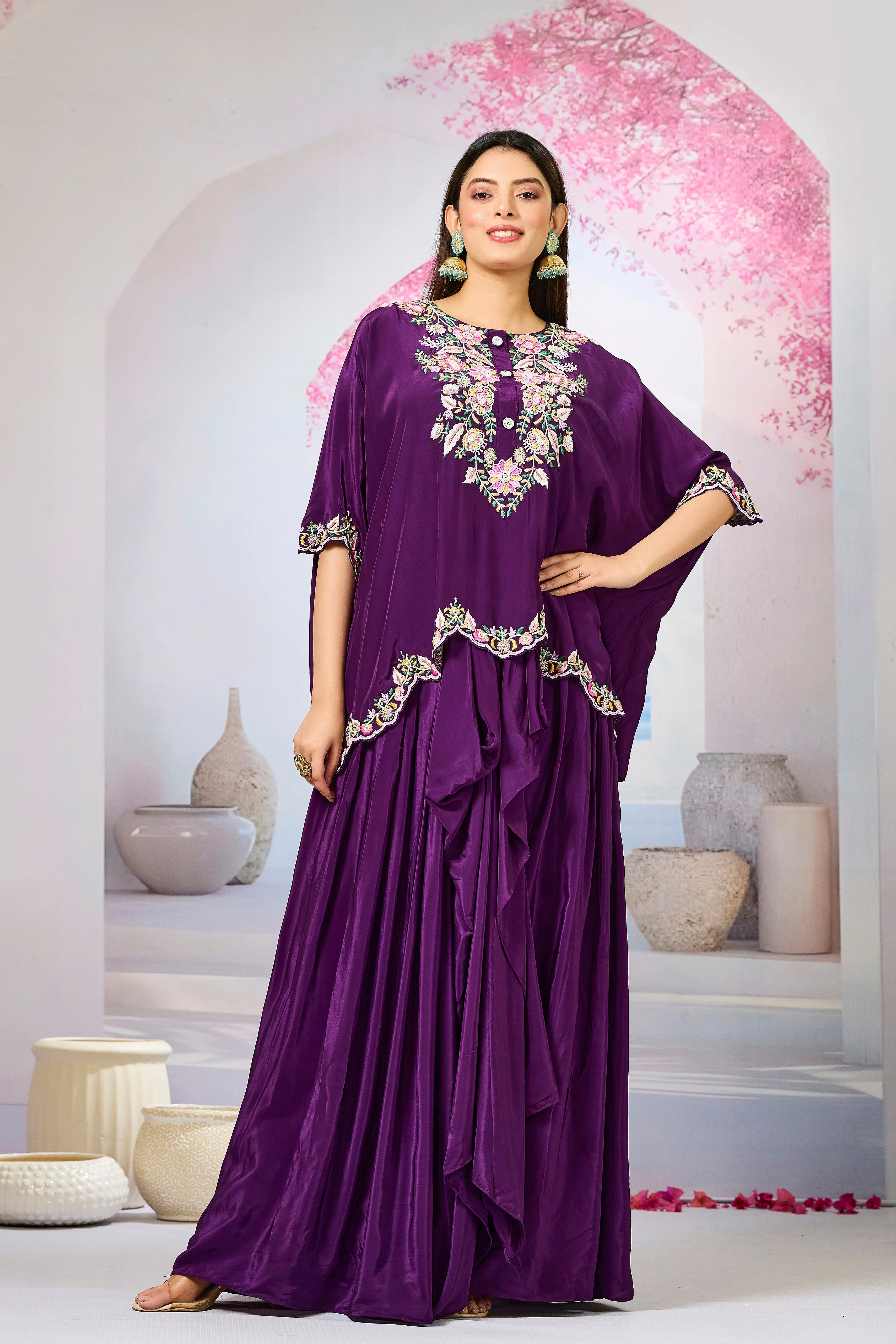 Purple Embellished Crepe Silk Skirt Set - Image 5