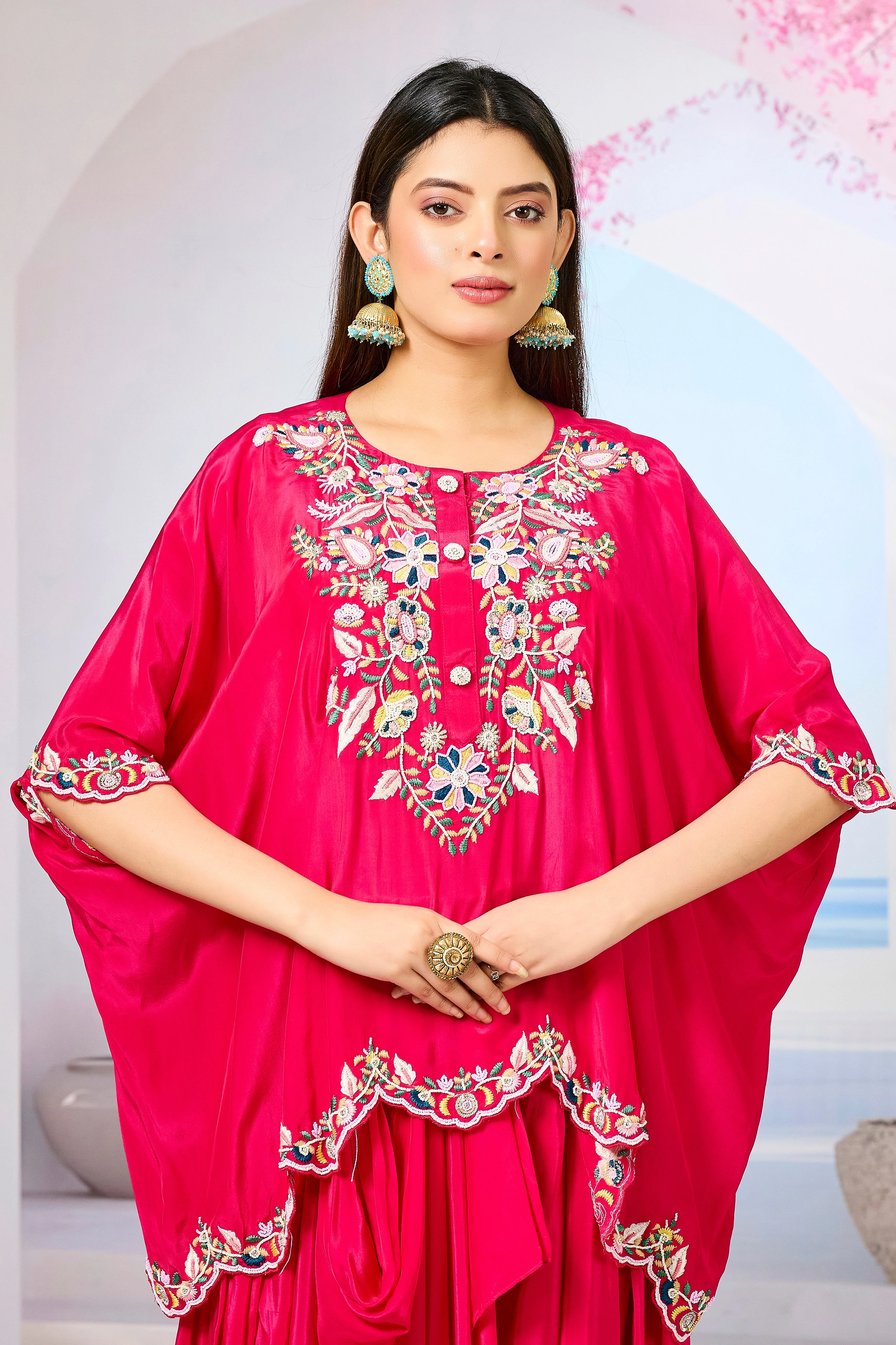 Red Embellished Crepe Silk Skirt Set - Image 2