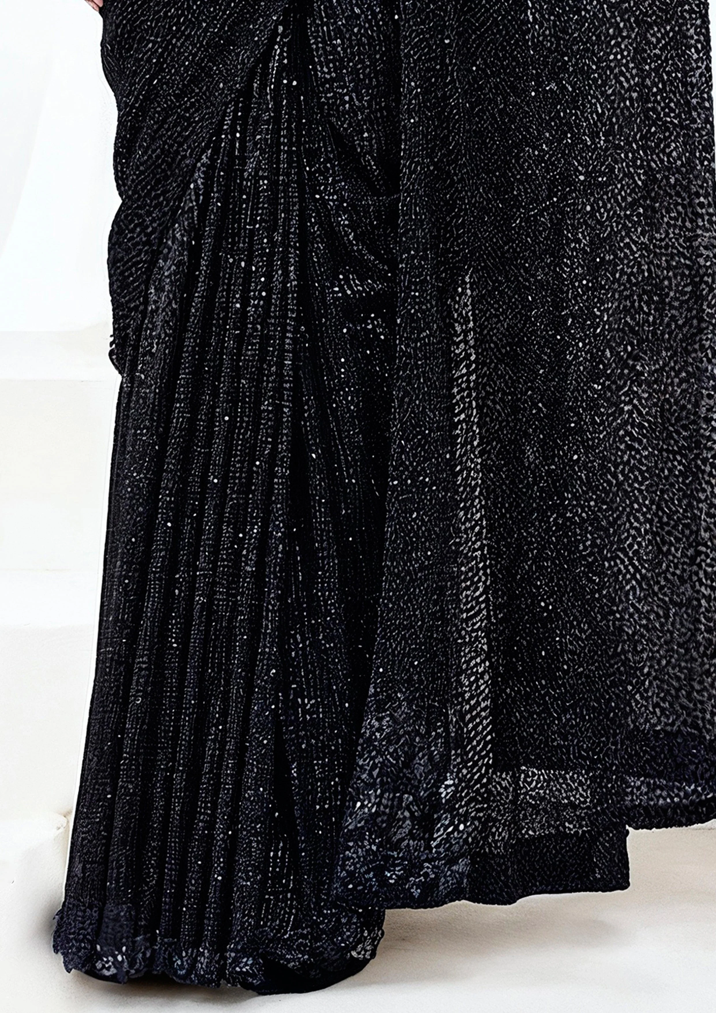 Onyx Starfall Embellished Armani Tulle Draped Saree - Image 4