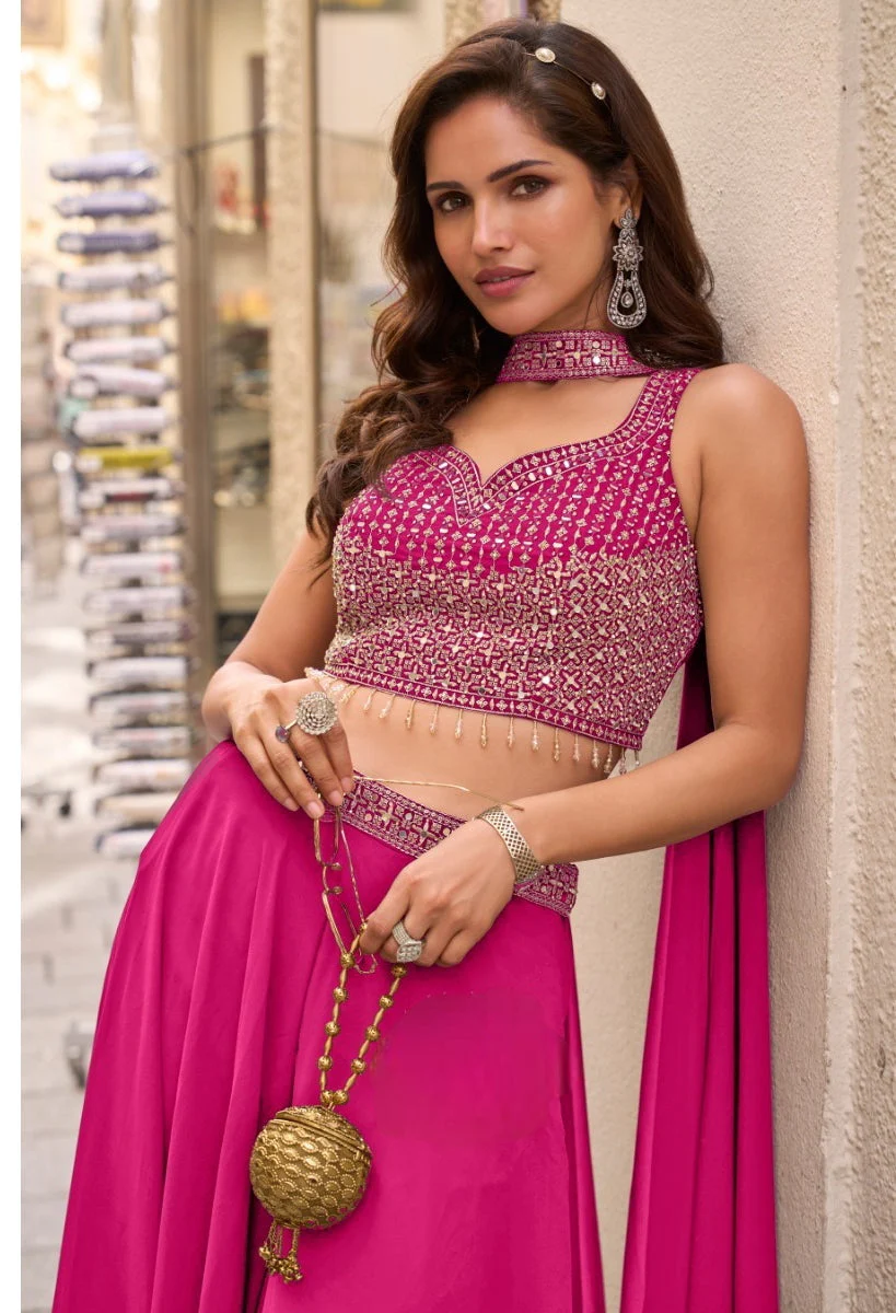 Dark Pink Embellished Georgette Silk Palazzo Set - Image 2