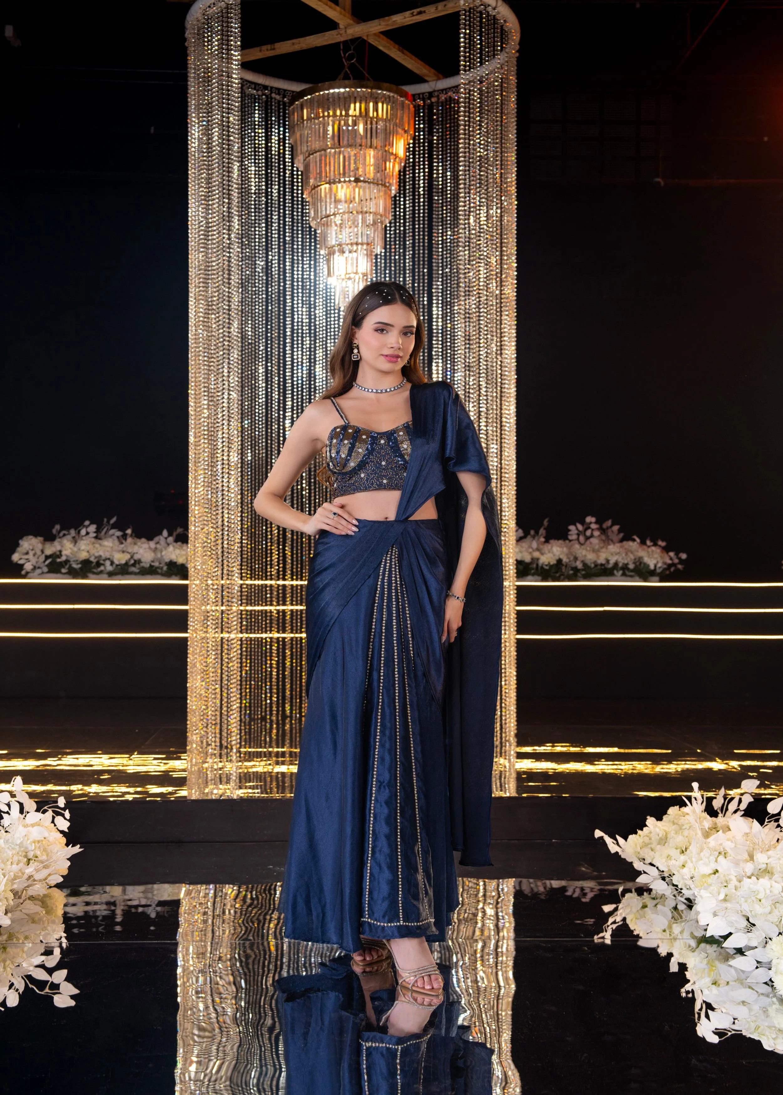 Midnight Embellished Imported Satin Silk Skirt Set - Image 3