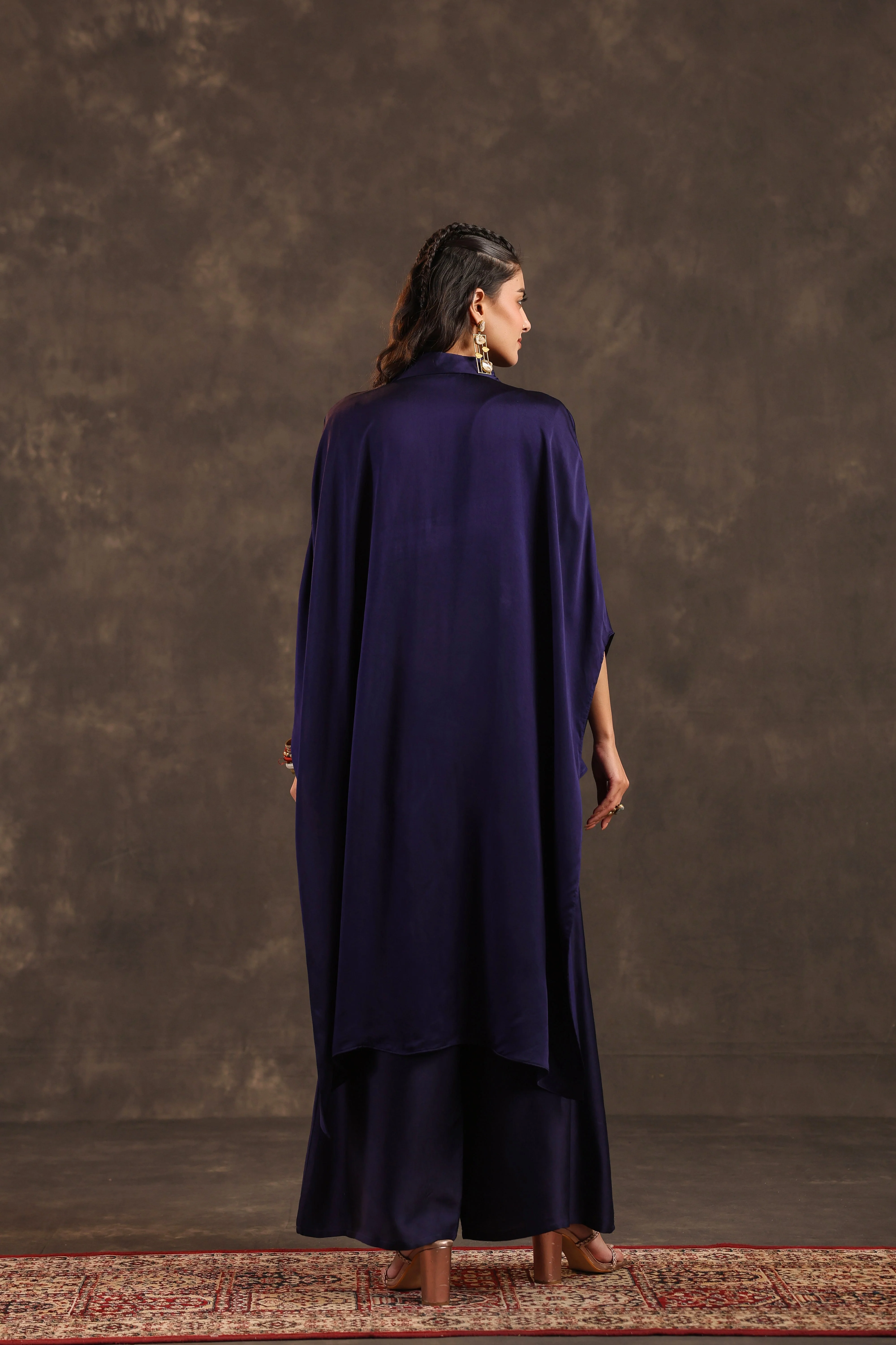 Metallic Indigo Embellished Modal Satin Silk Co-Ord Set - Image 5