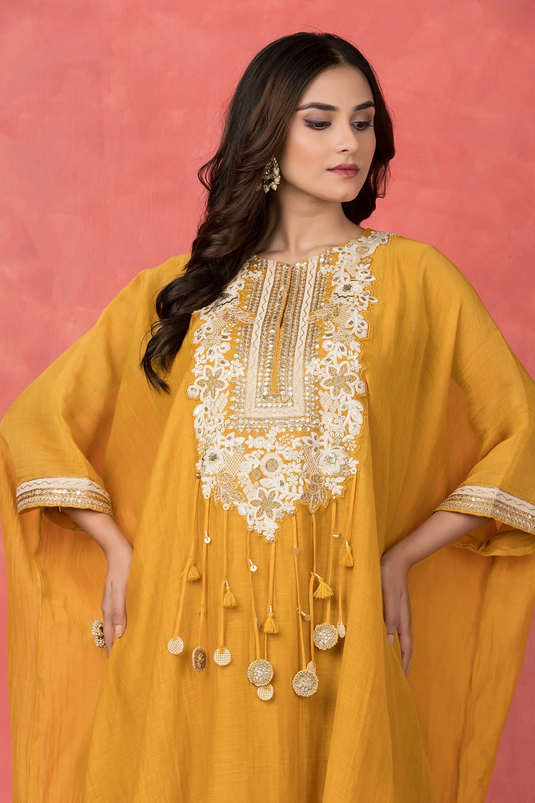 Amber Embellished Mul-Chanderi Kaftan Set - Image 2