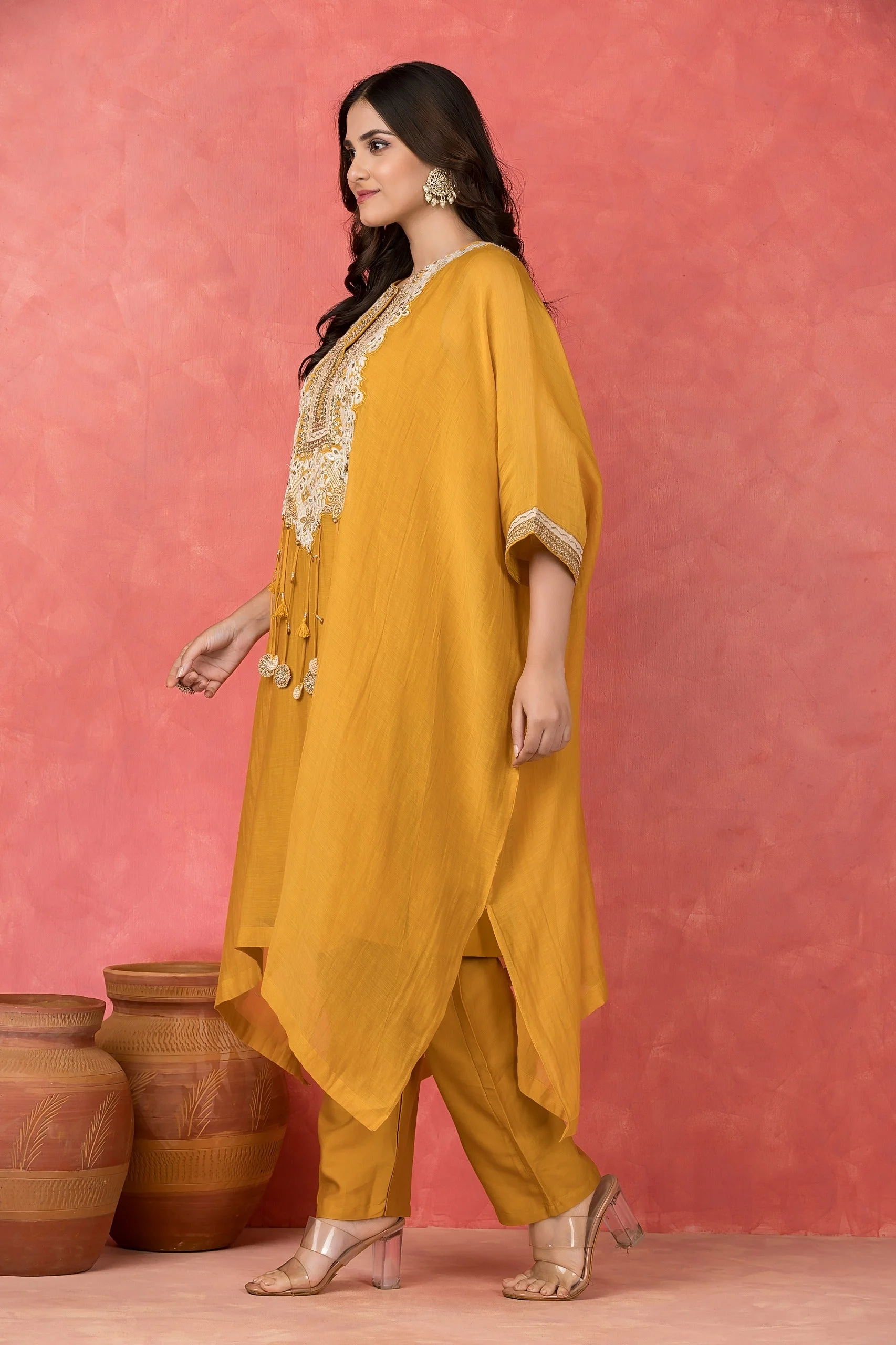 Amber Embellished Mul-Chanderi Kaftan Set - Image 5