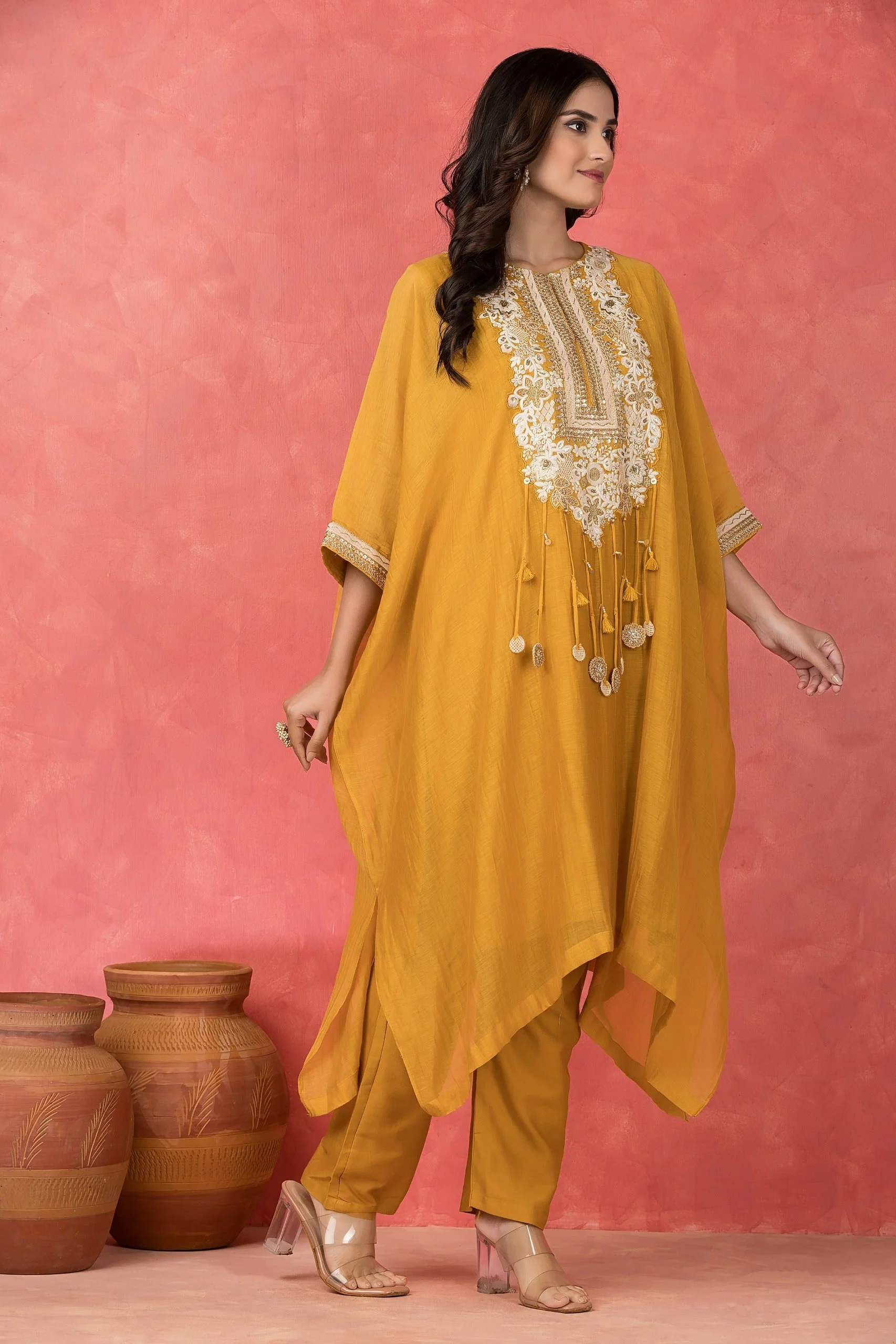Amber Embellished Mul-Chanderi Kaftan Set - Image 6