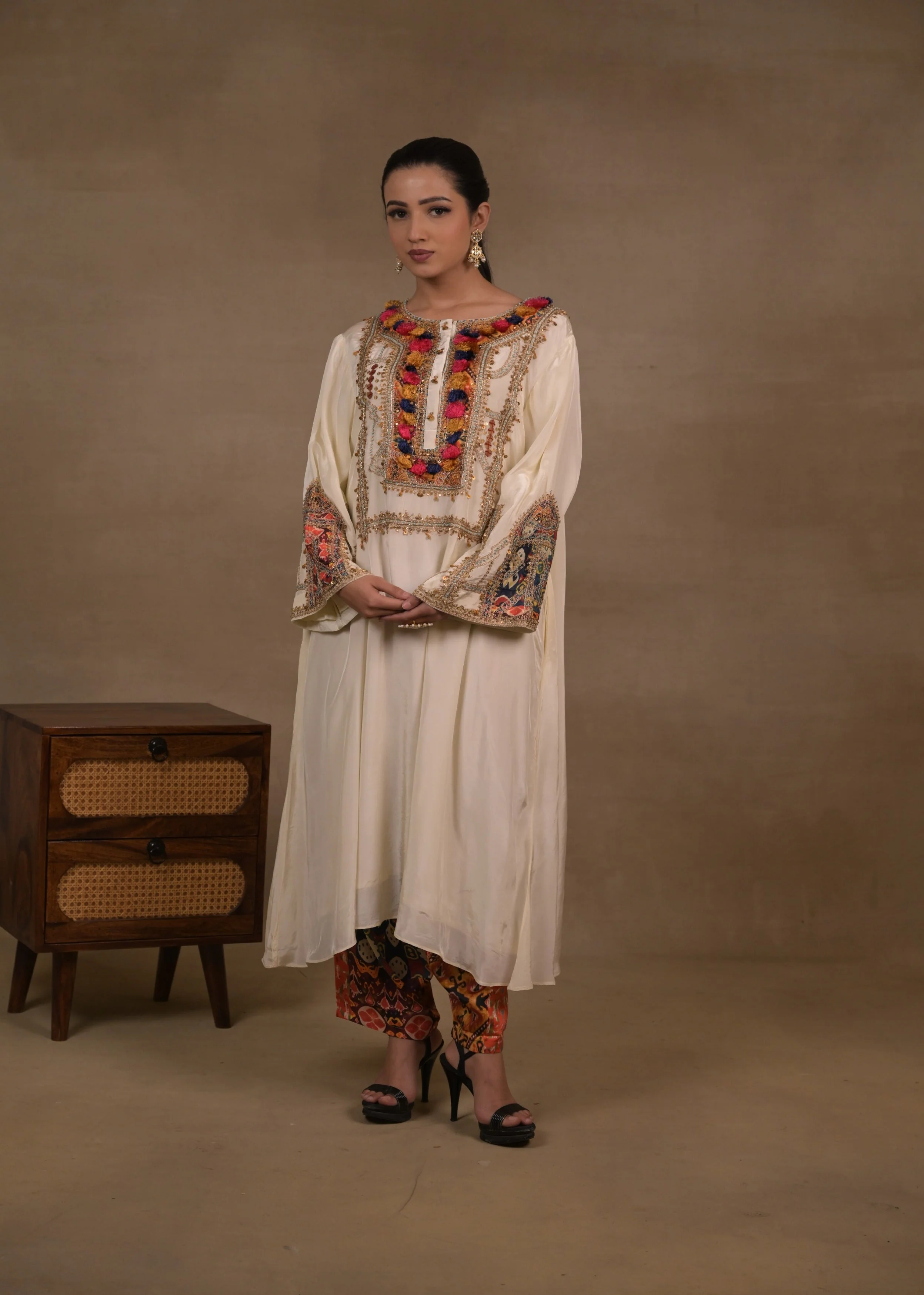 Ivory Heritage Embellished Crepe Silk Kurta Set