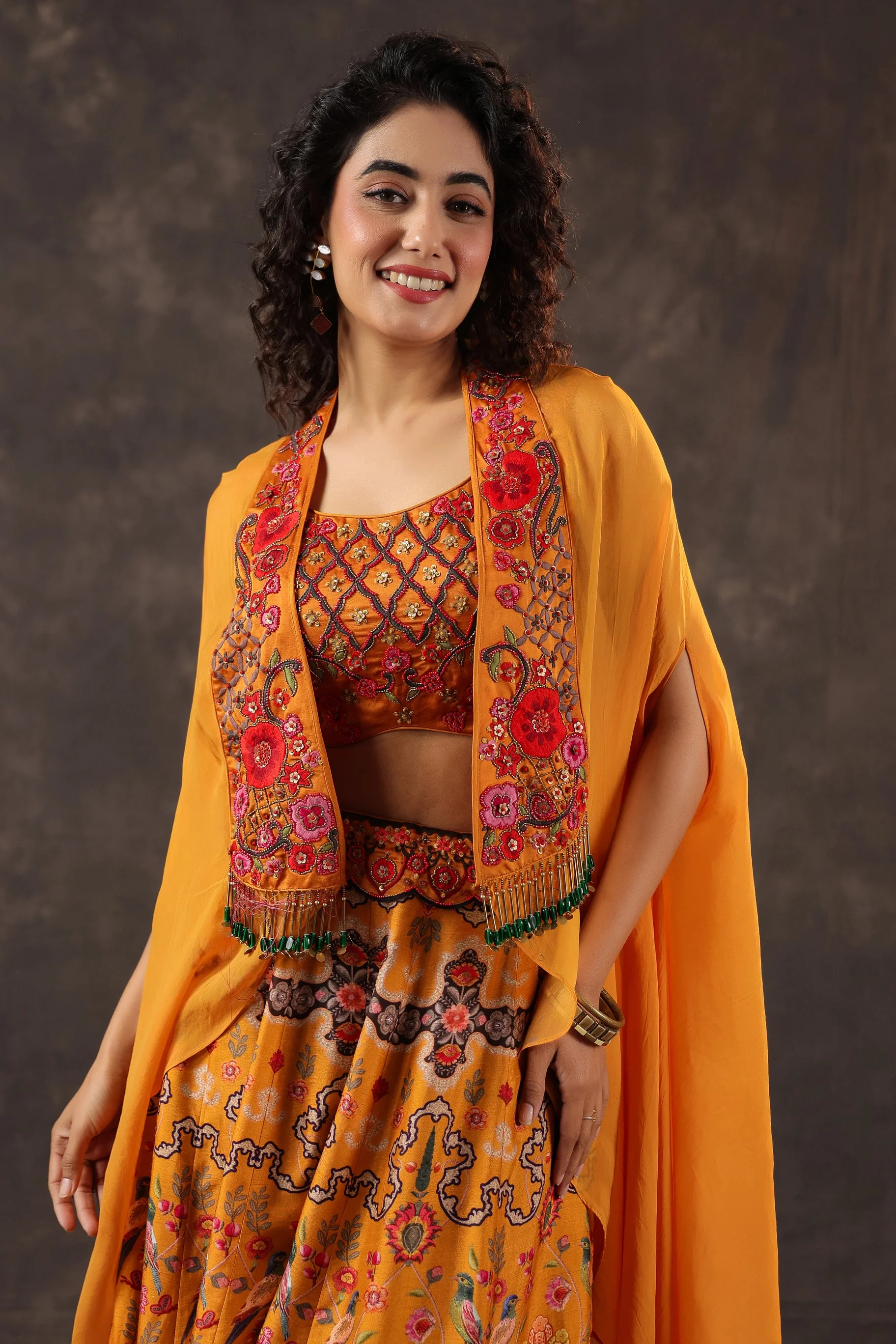 Marigold Paradise Embellished Premium Silk Cape Set - Image 2