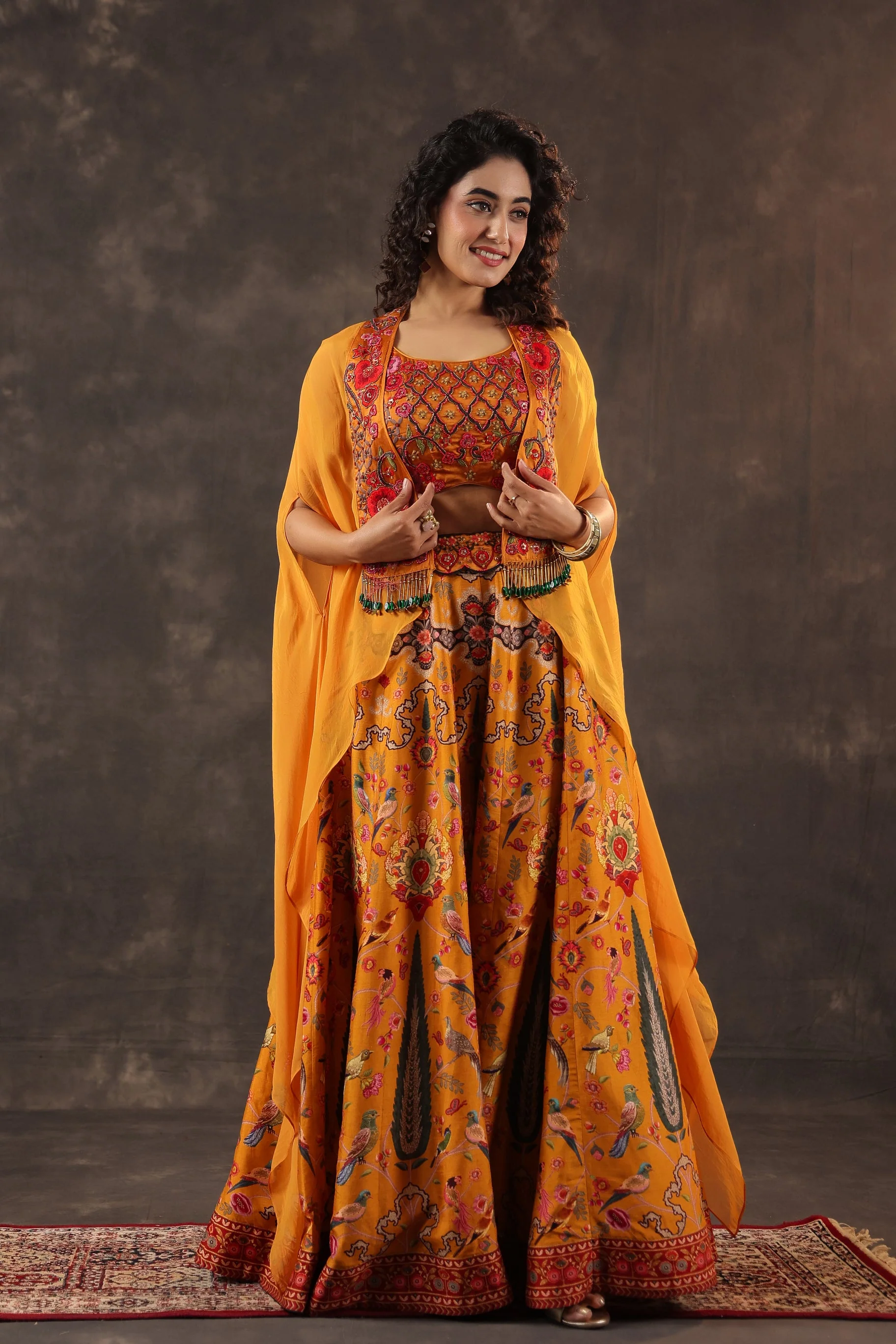 Marigold Paradise Embellished Premium Silk Cape Set - Image 3