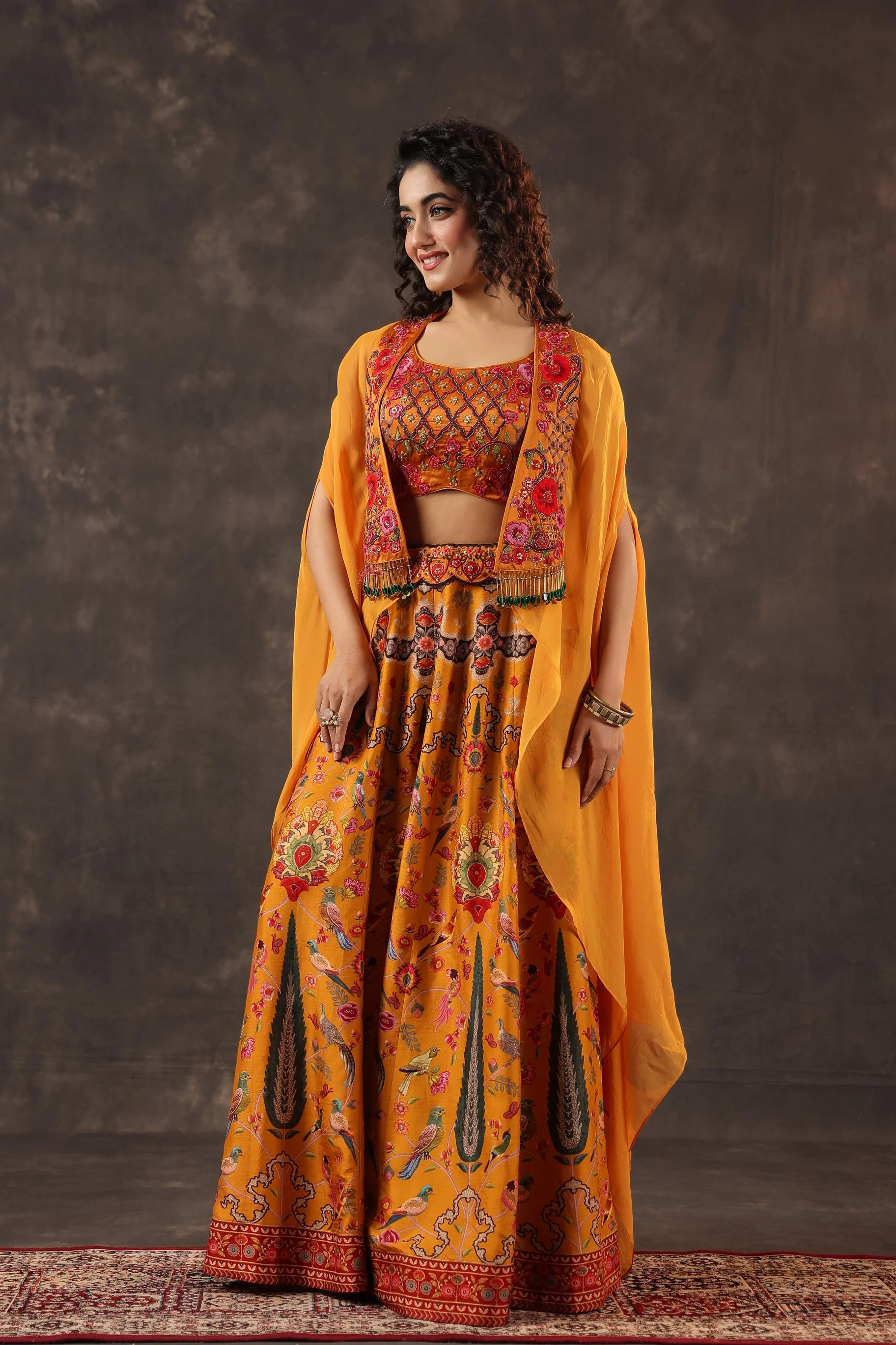 Marigold Paradise Embellished Premium Silk Cape Set - Image 4