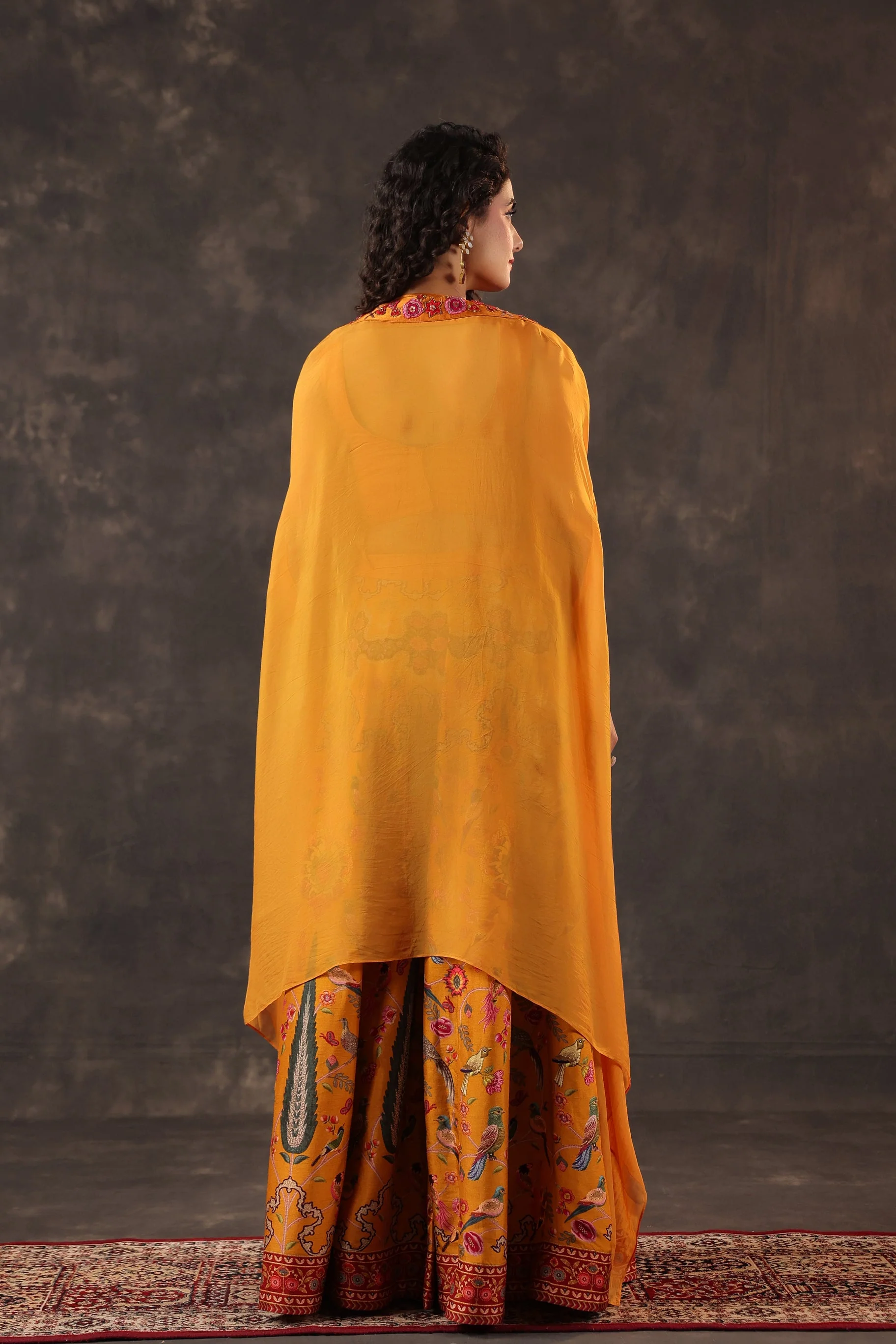 Marigold Paradise Embellished Premium Silk Cape Set - Image 5