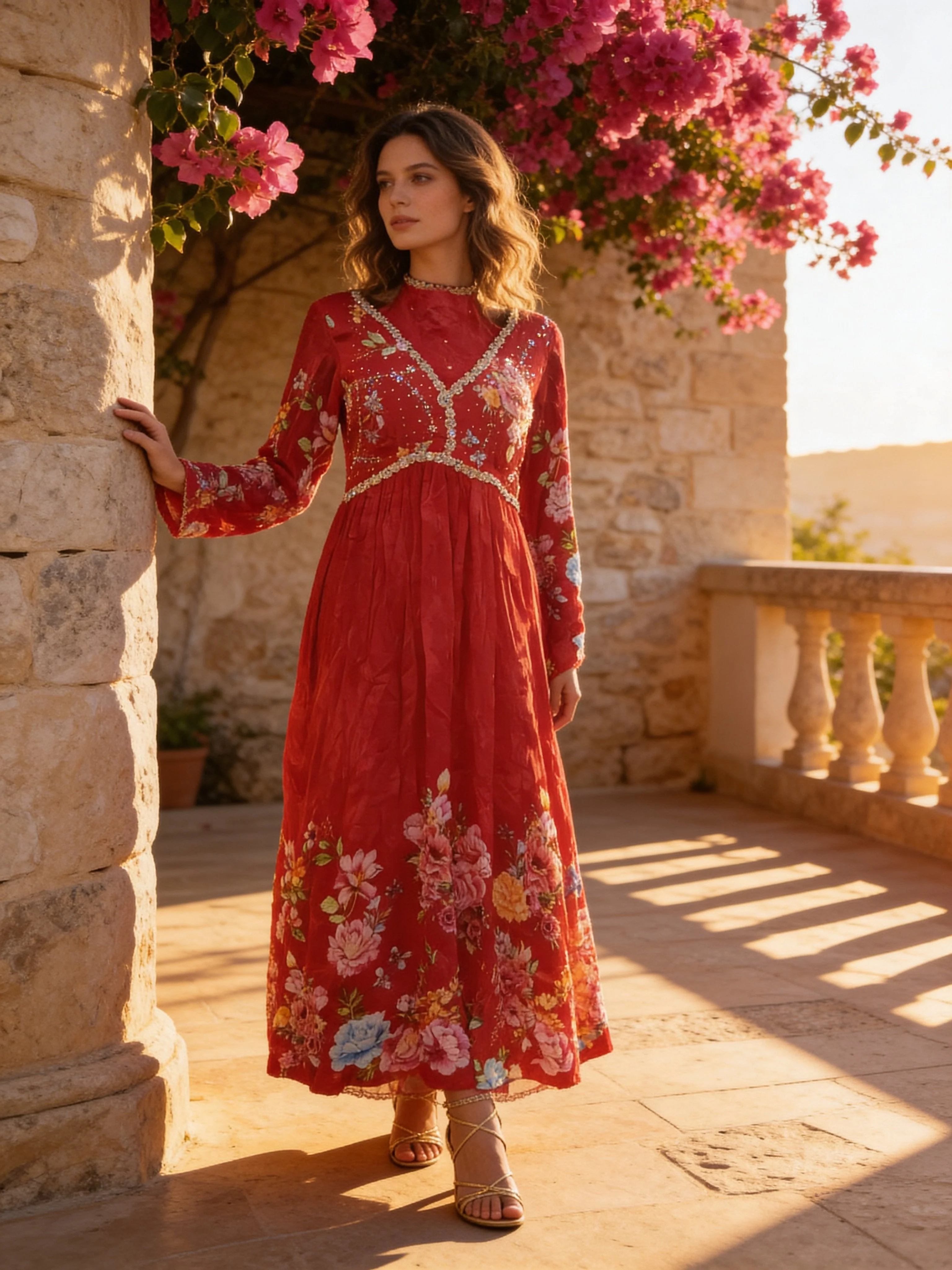 Deep Red Embellished Organza Silk Dhoti Kurta Set - Image 2
