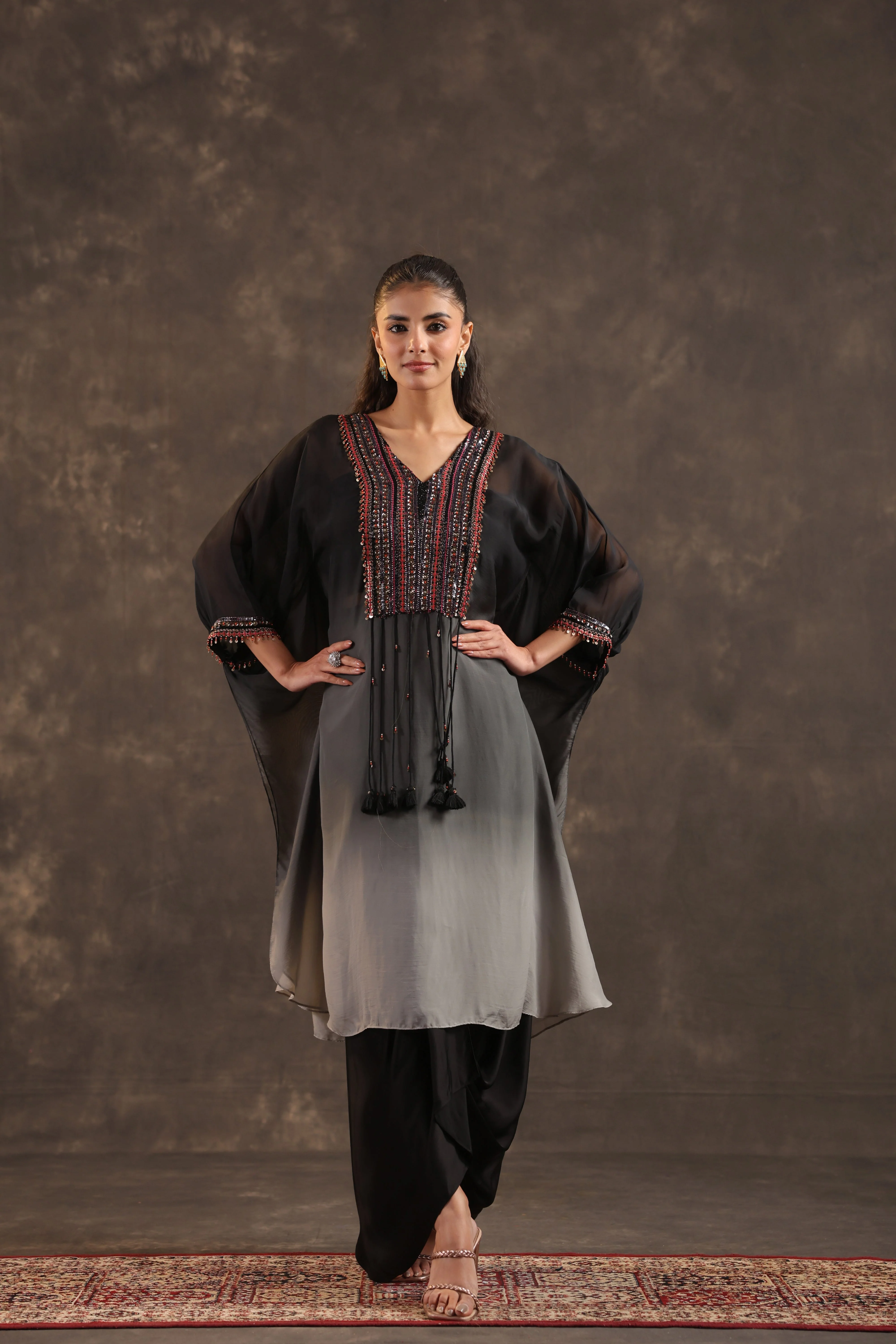 Onyx Ombre Embellished Organza Silk Skirt Set - Image 3
