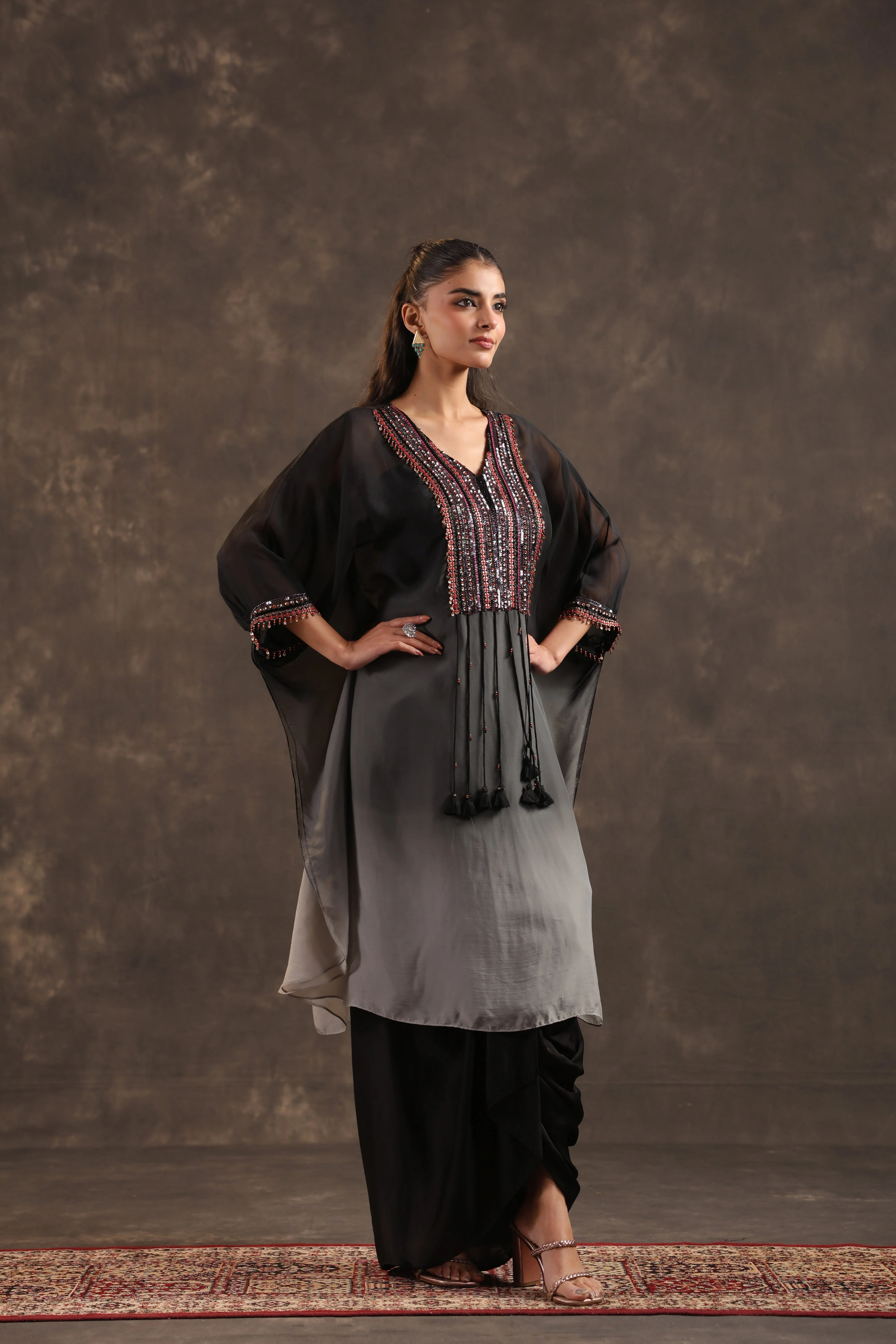 Onyx Ombre Embellished Organza Silk Skirt Set - Image 4