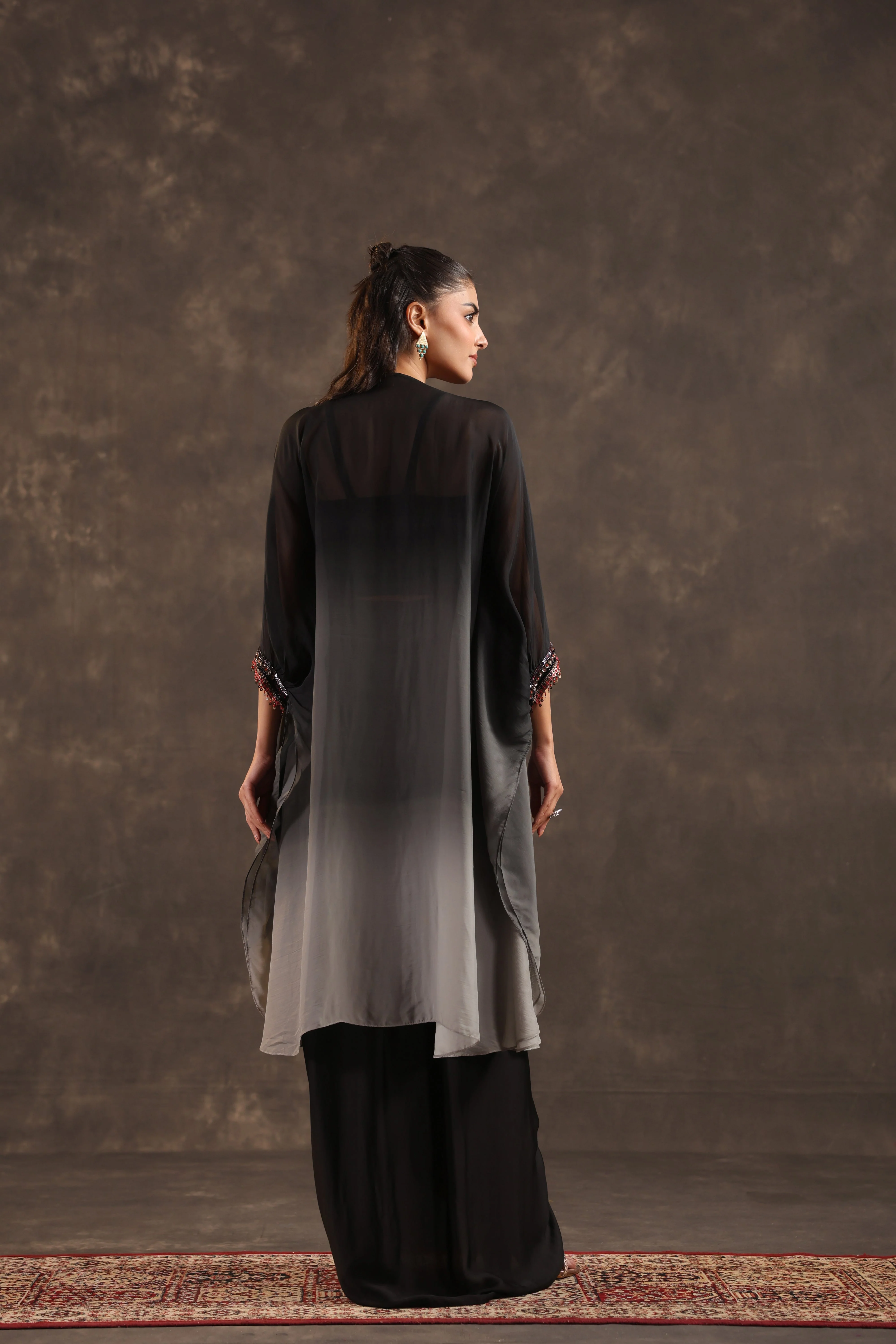Onyx Ombre Embellished Organza Silk Skirt Set - Image 5