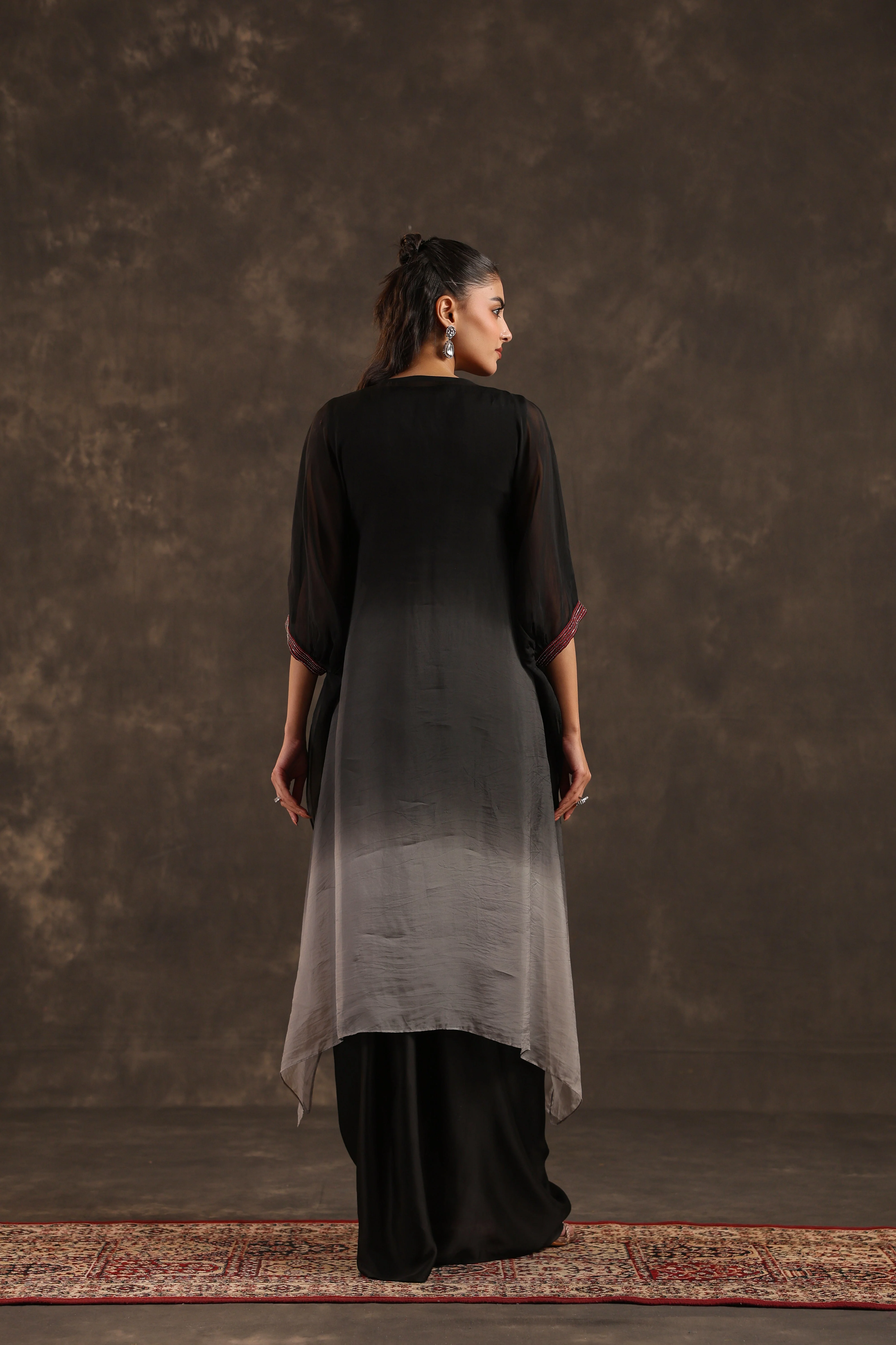 Midnight Bloom Embellished Organza Silk Skirt Set - Image 5