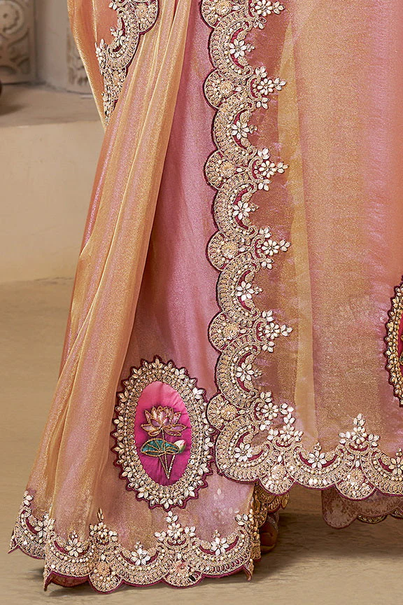 Dusty Rose Embellished Organza Silk Saree - Image 5