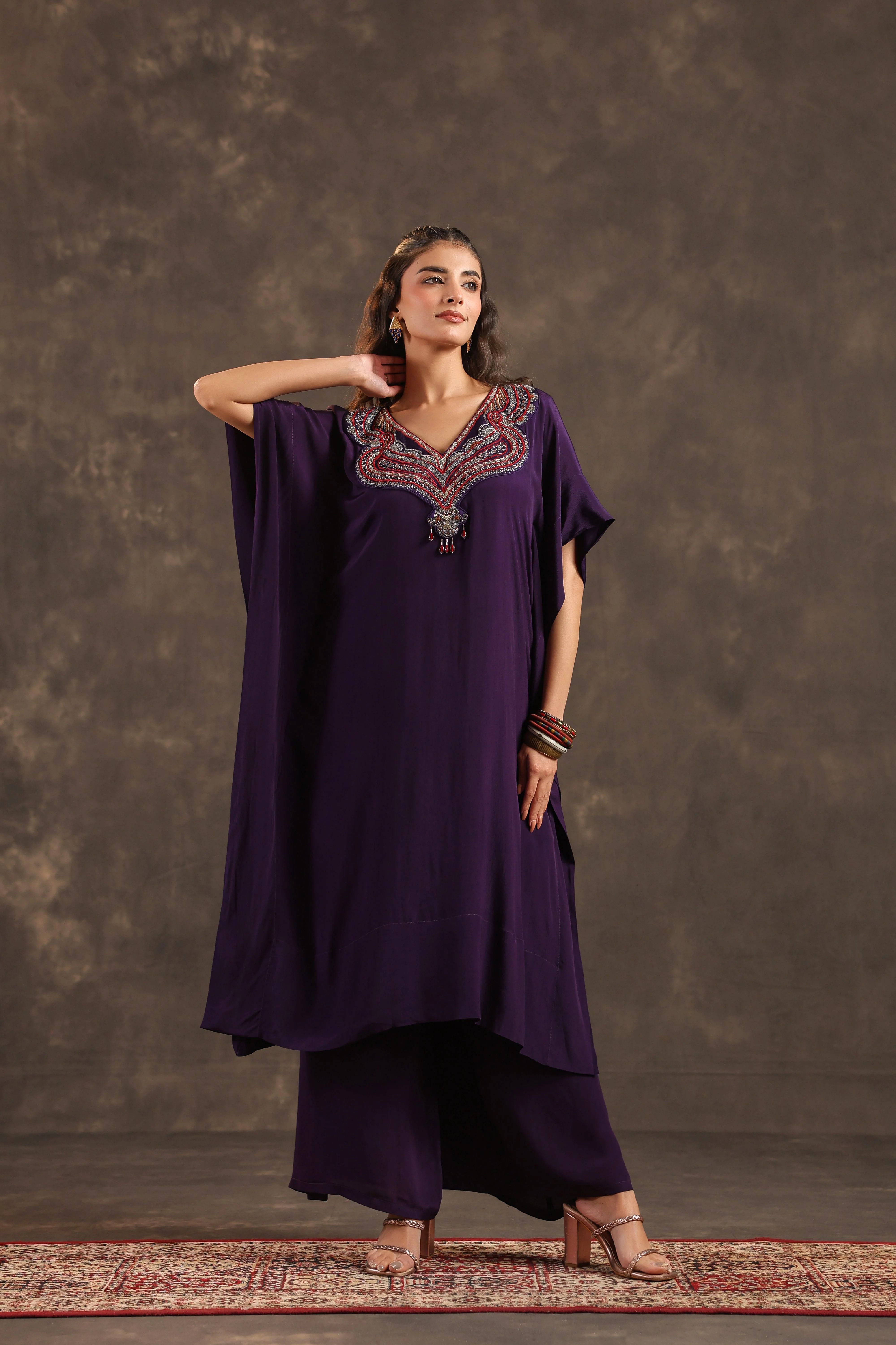 Amethyst Grace Embellished Crepe Silk Kurta Set - Image 3