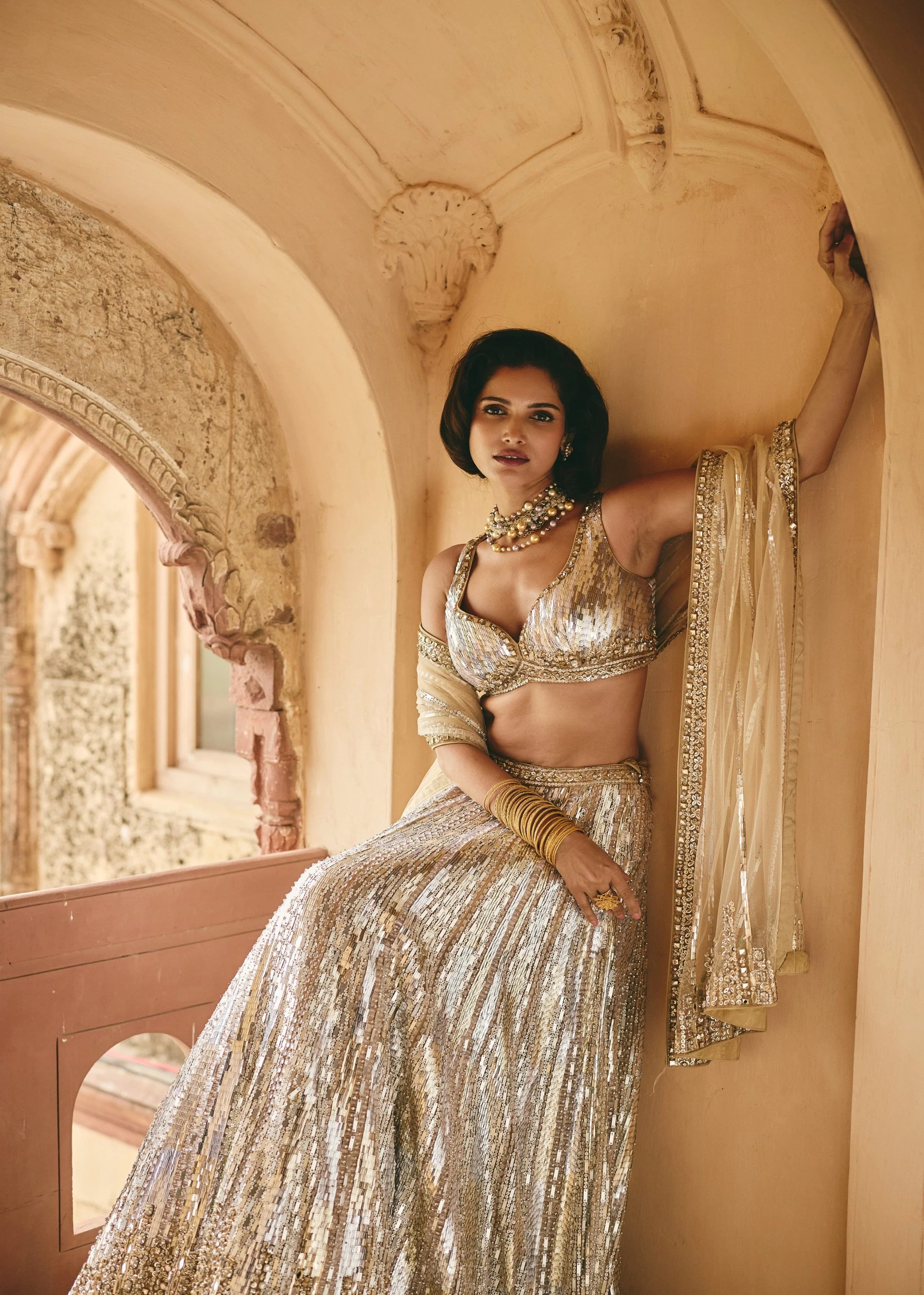 Champagne Gold Dazzling Premium Net Lehenga Set - Image 2