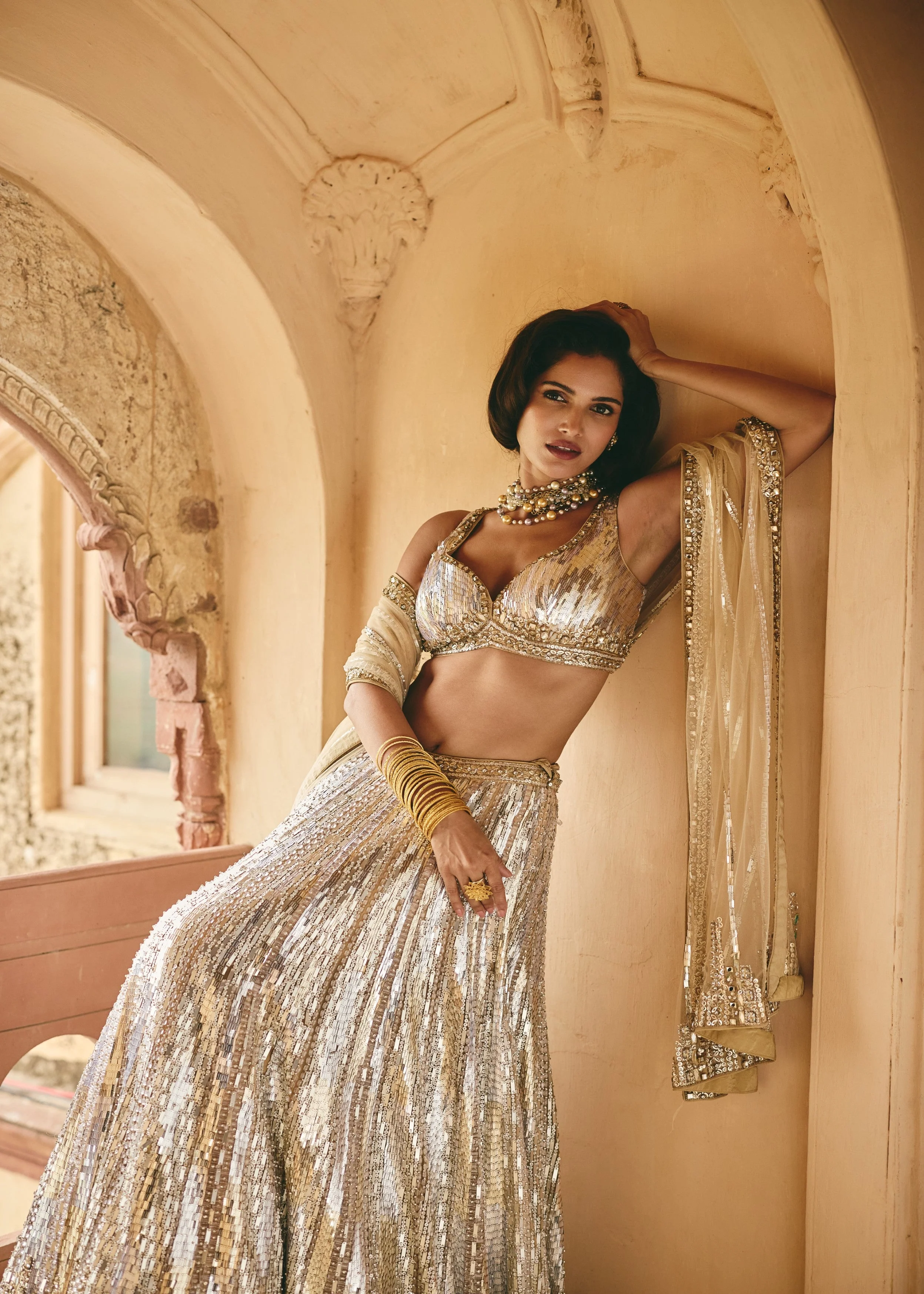 Champagne Gold Dazzling Premium Net Lehenga Set - Image 7
