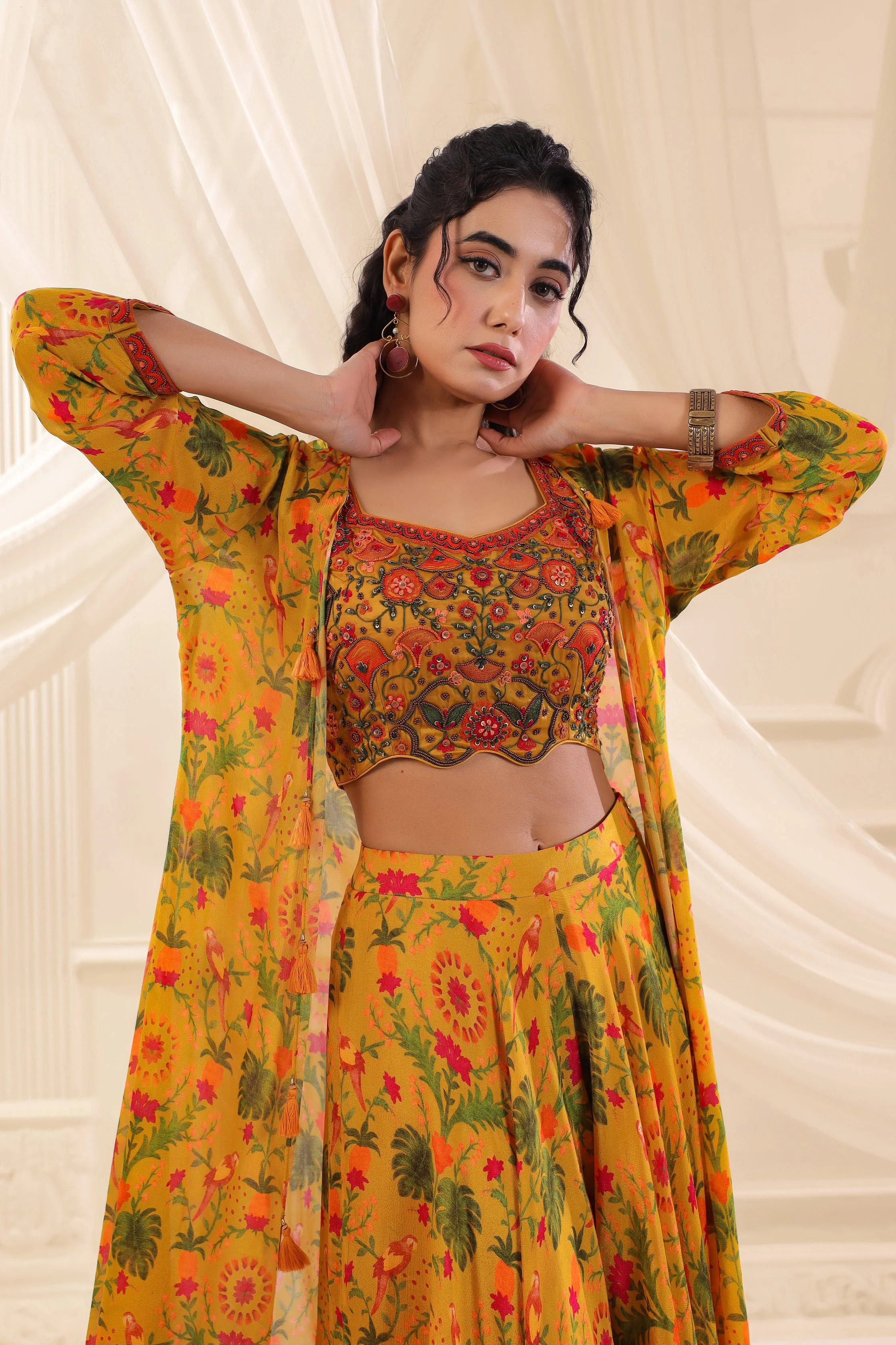 Saffron Meadow Embellished Chinon Silk Cape Set - Image 2