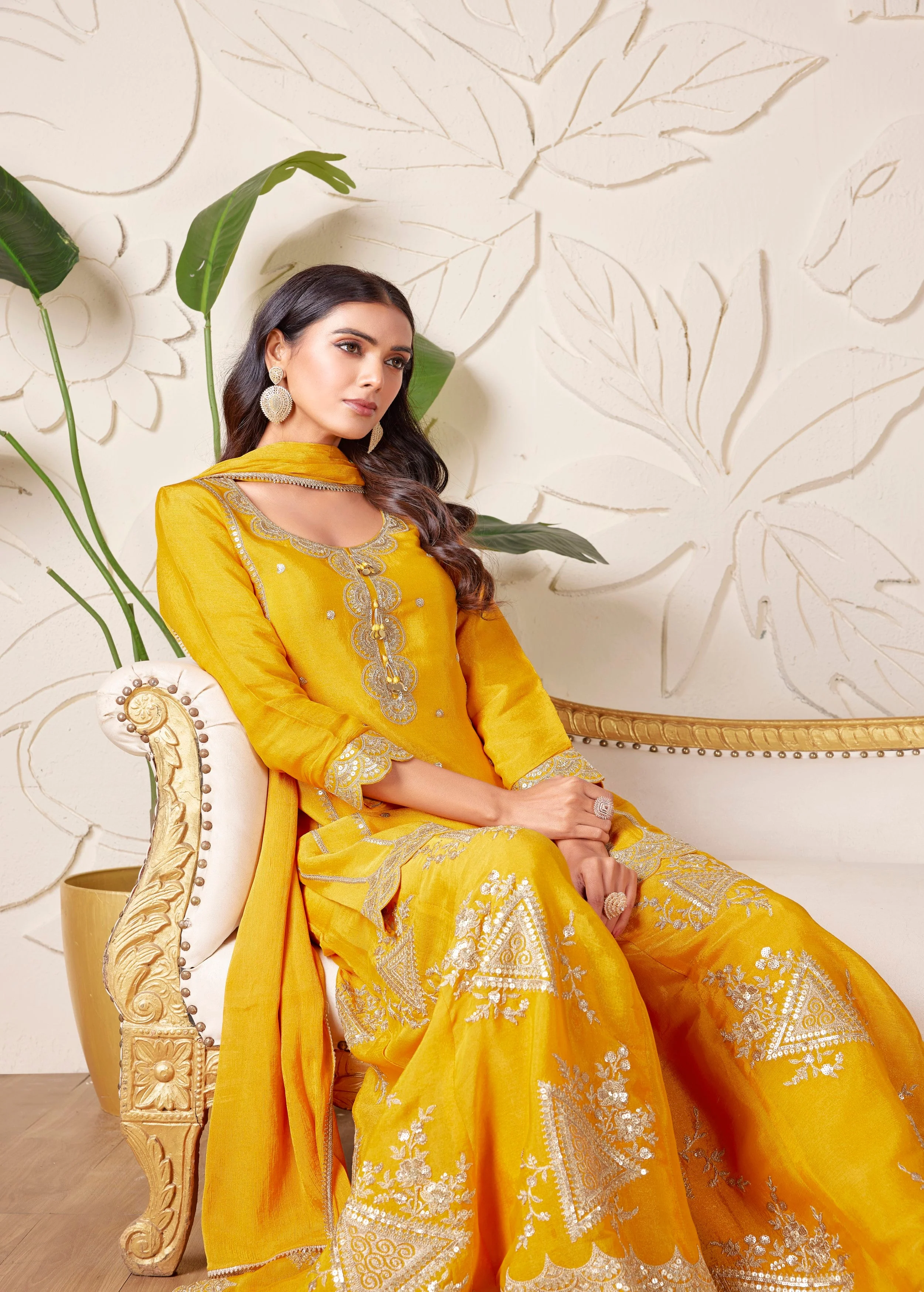 Marigold Yellow Embellished Premium Silk Palazzo Set - Image 2