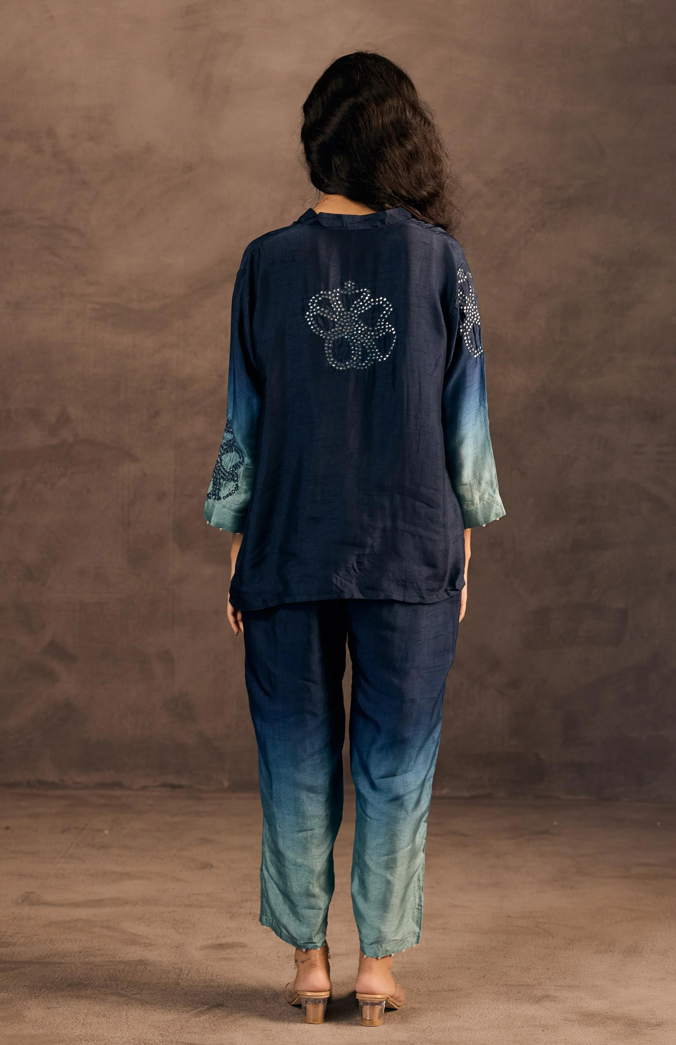 Midnight Teal Mist Embellished Raw Silk Co-Ord Set - Image 7