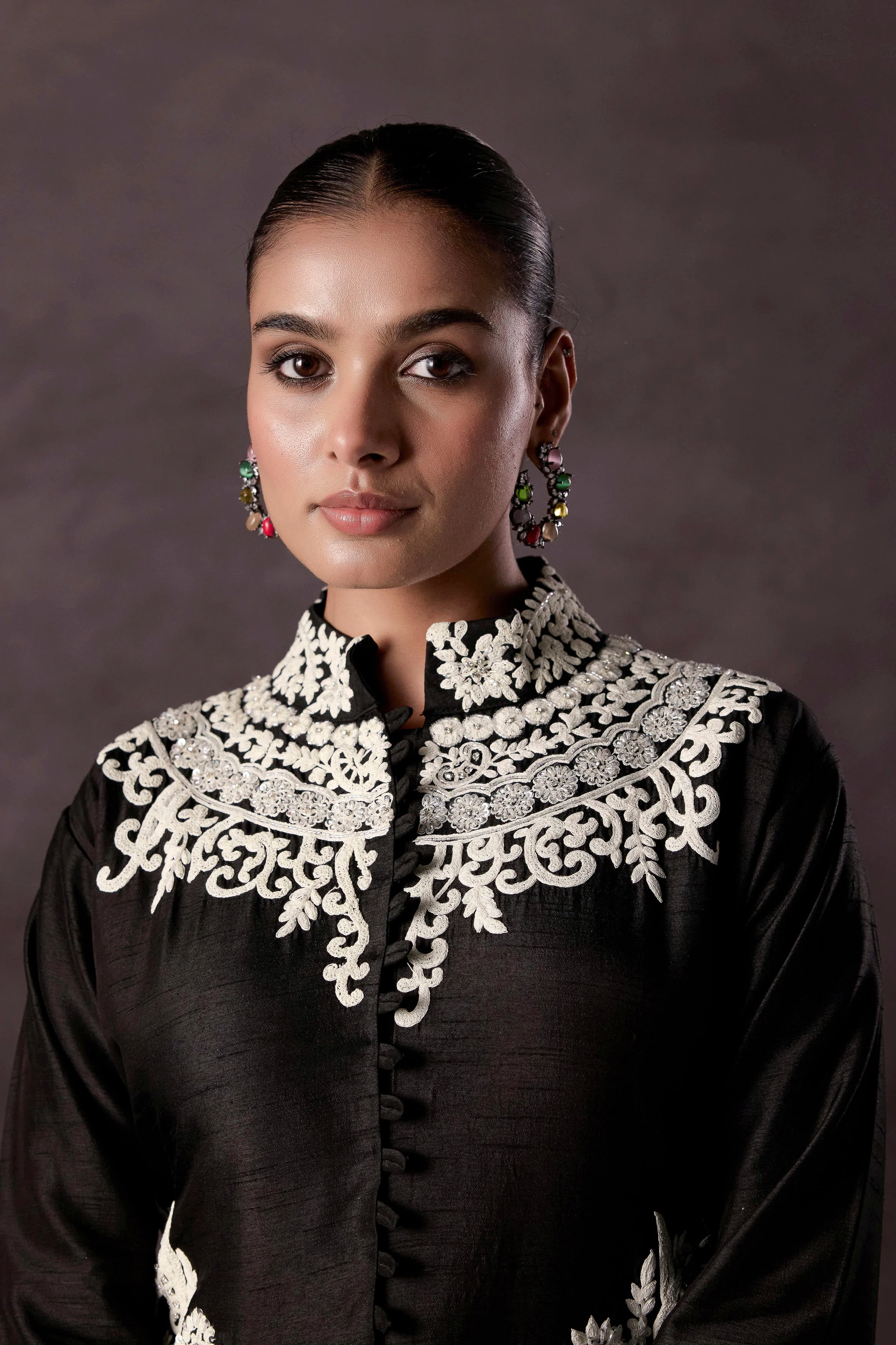 Classic Black Embellished Raw Silk Kurta Set - Image 3