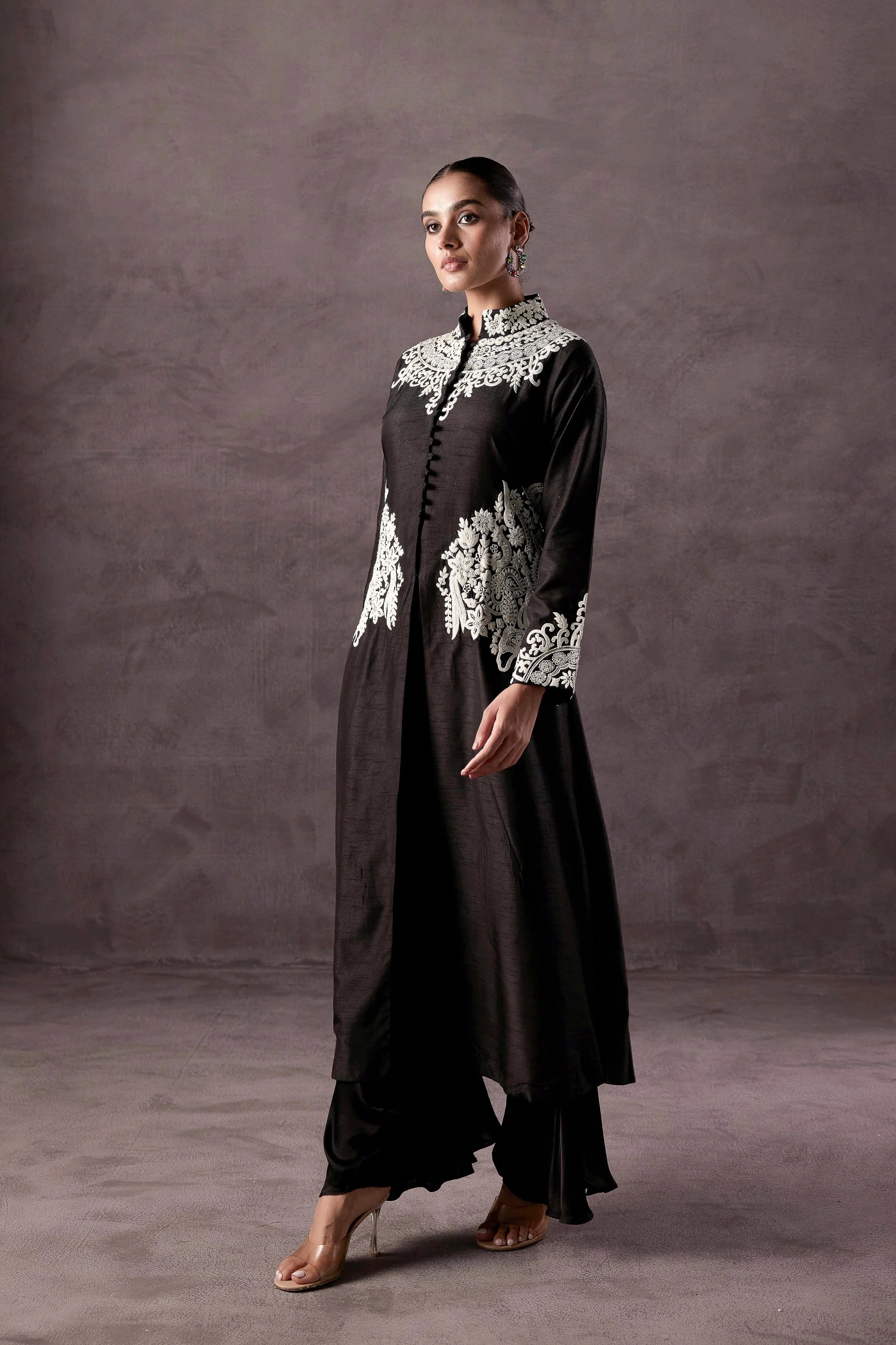 Classic Black Embellished Raw Silk Kurta Set - Image 5