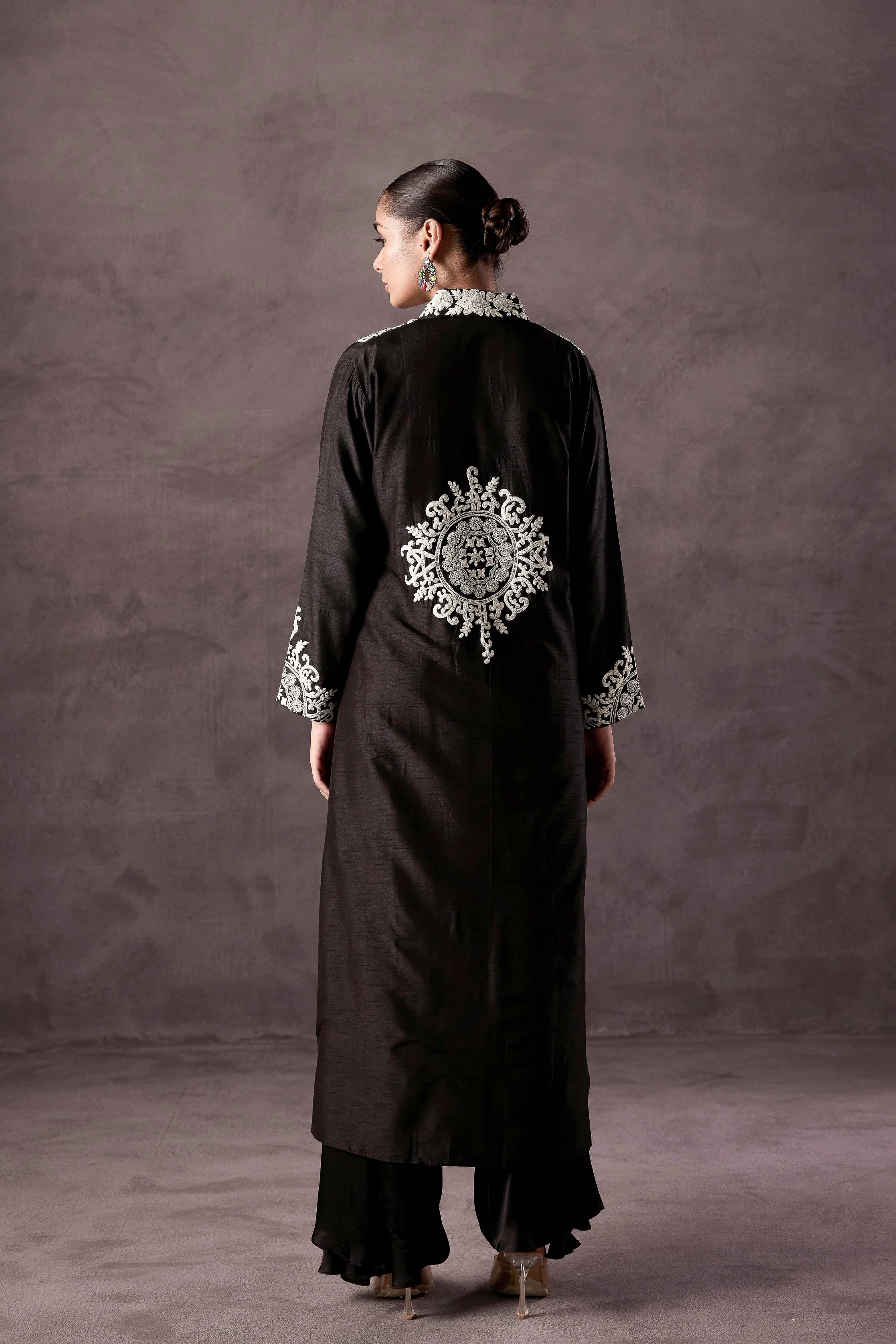 Classic Black Embellished Raw Silk Kurta Set - Image 7