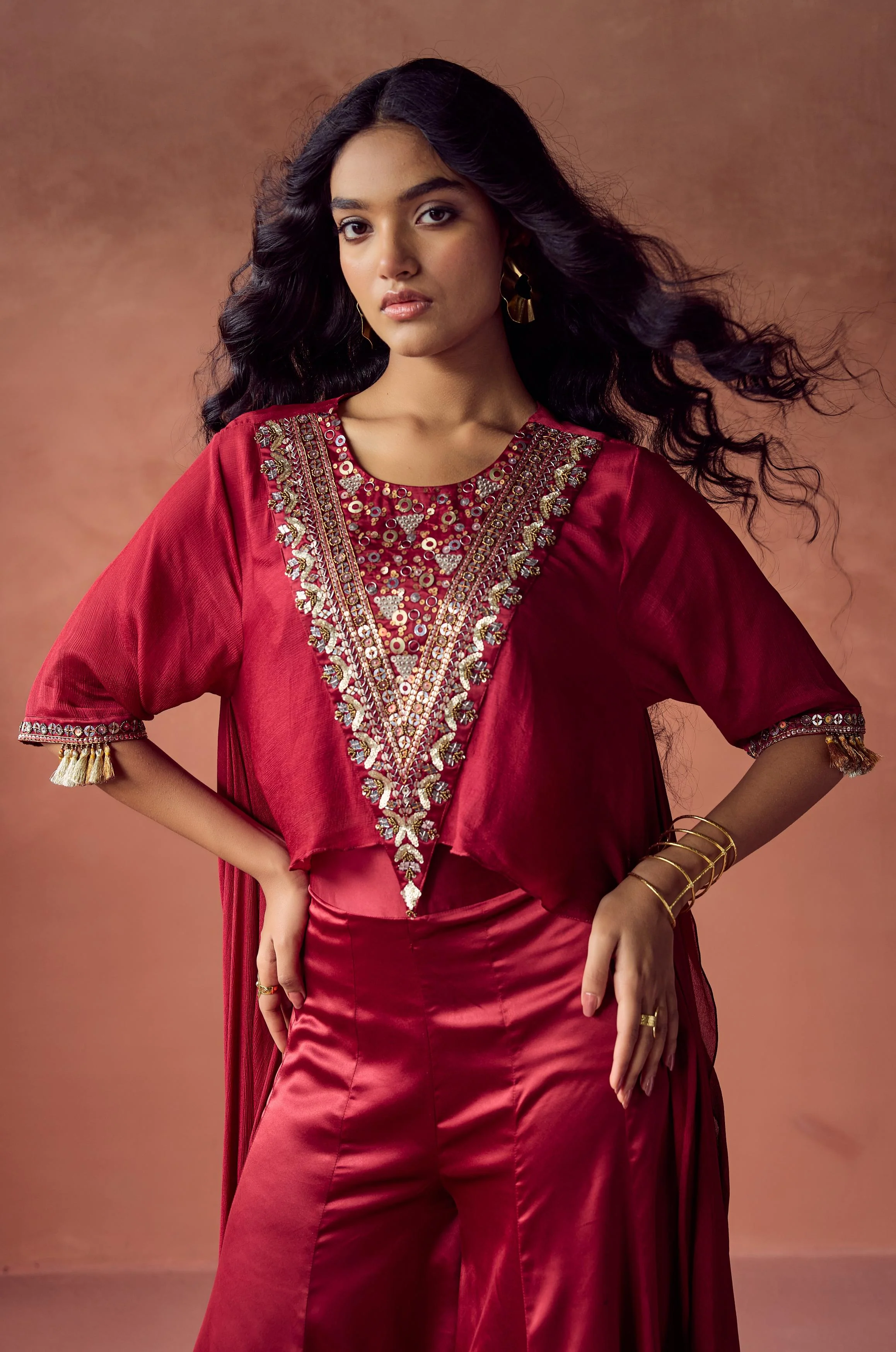 Mulberry Bloom Embellished Chinon Silk Co-Ord Set - Image 3