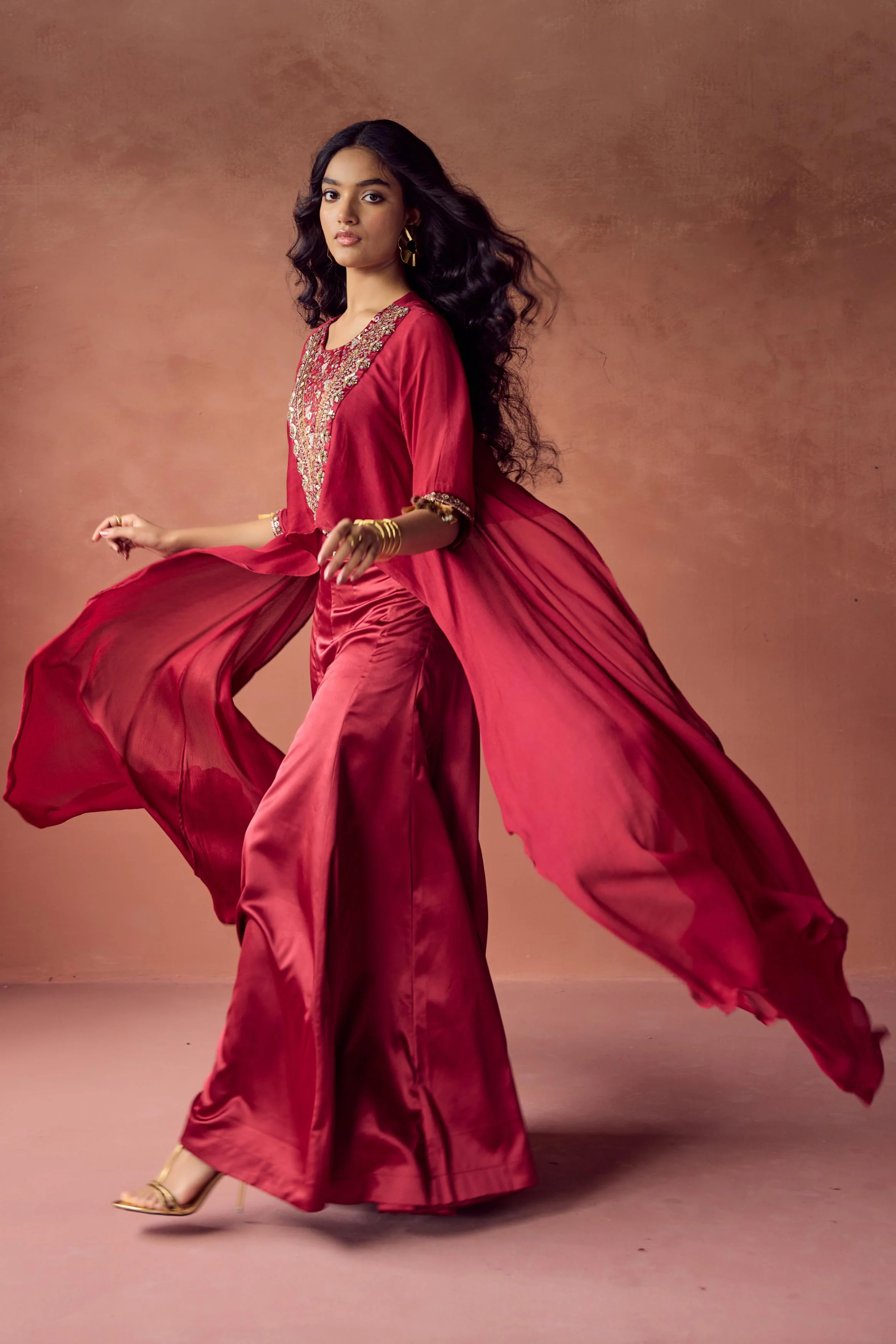 Mulberry Bloom Embellished Chinon Silk Co-Ord Set - Image 4