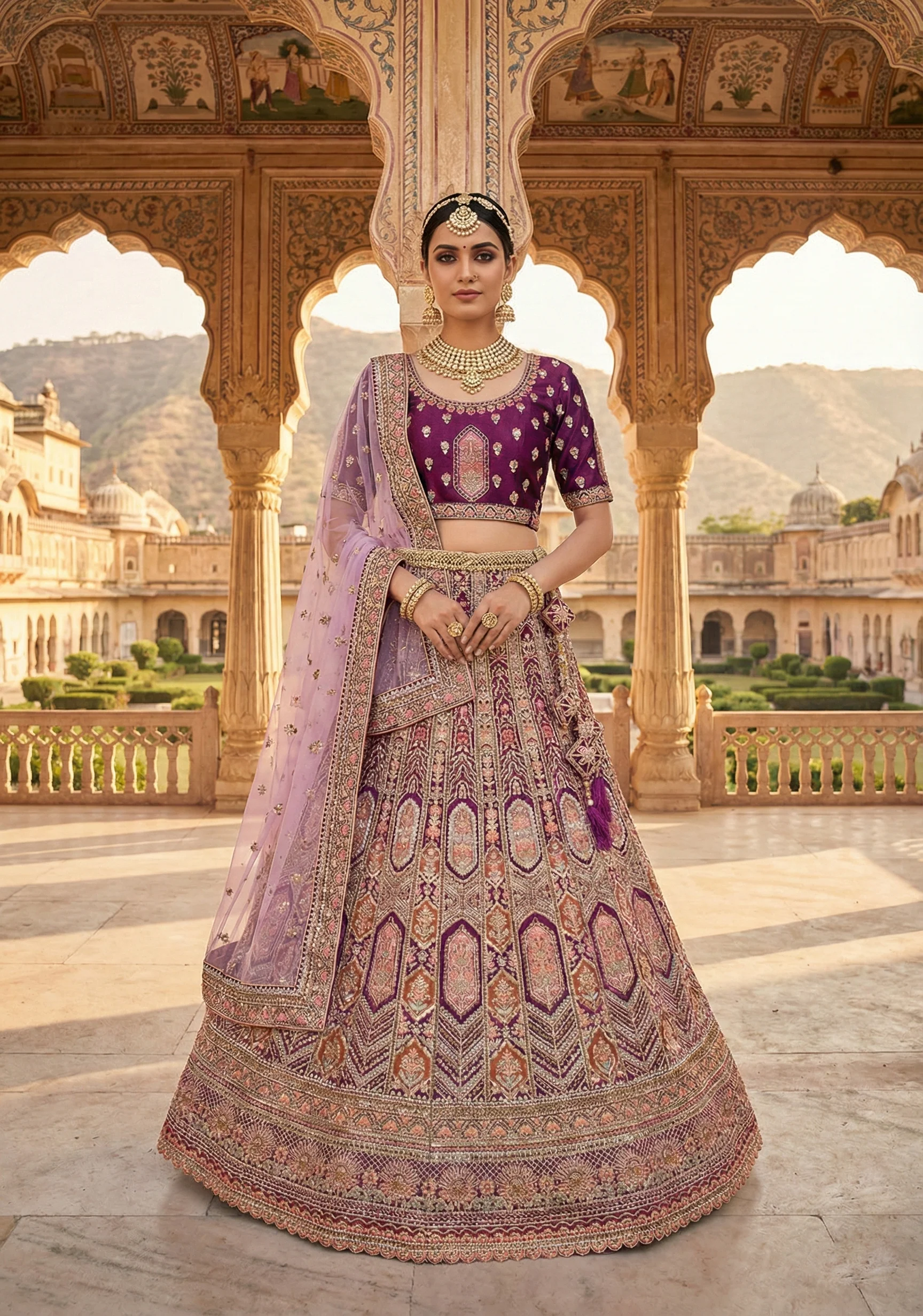 Royal Plum Embellished Premium Velvet Lehenga Set
