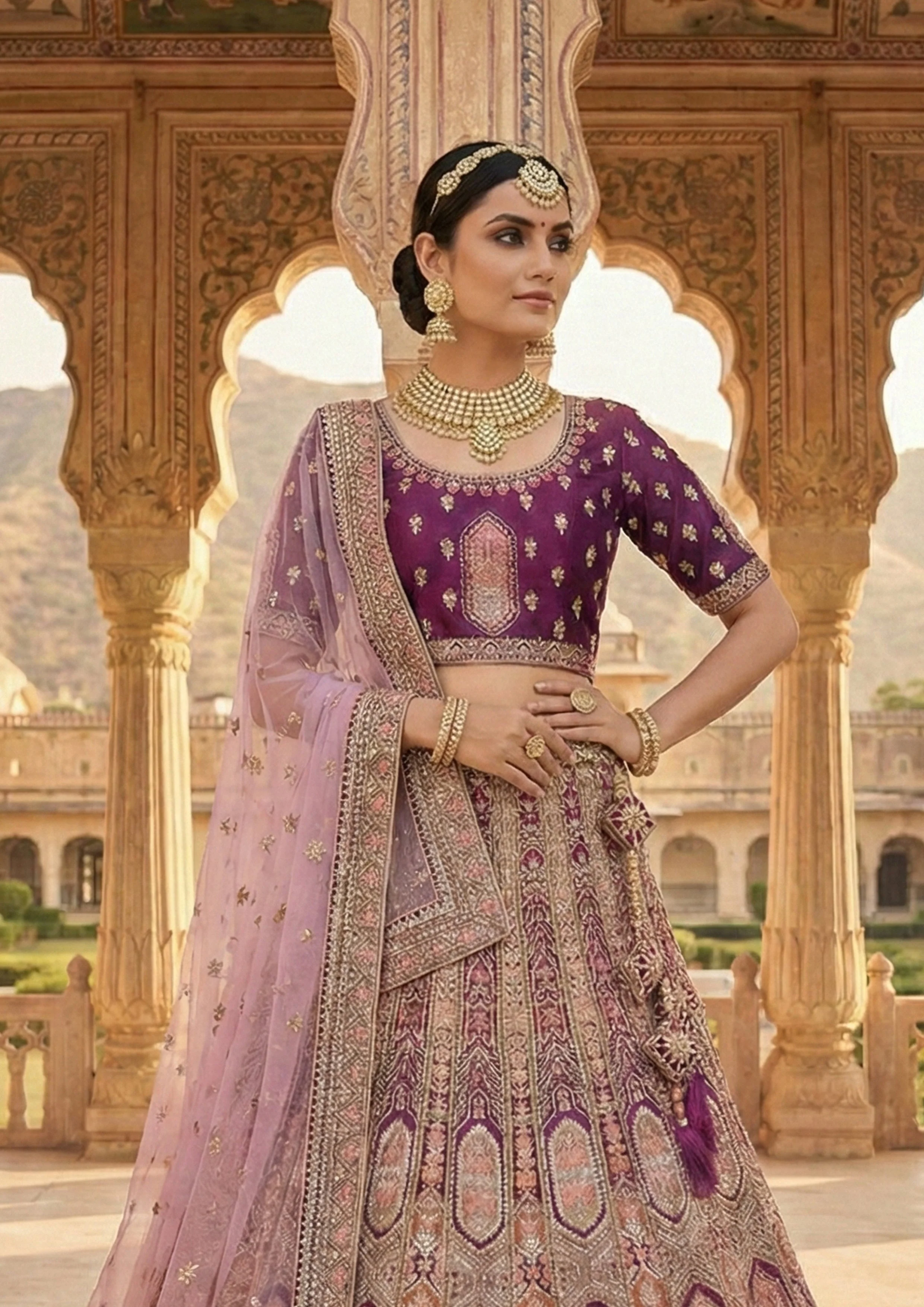 Royal Plum Embellished Premium Velvet Lehenga Set - Image 2