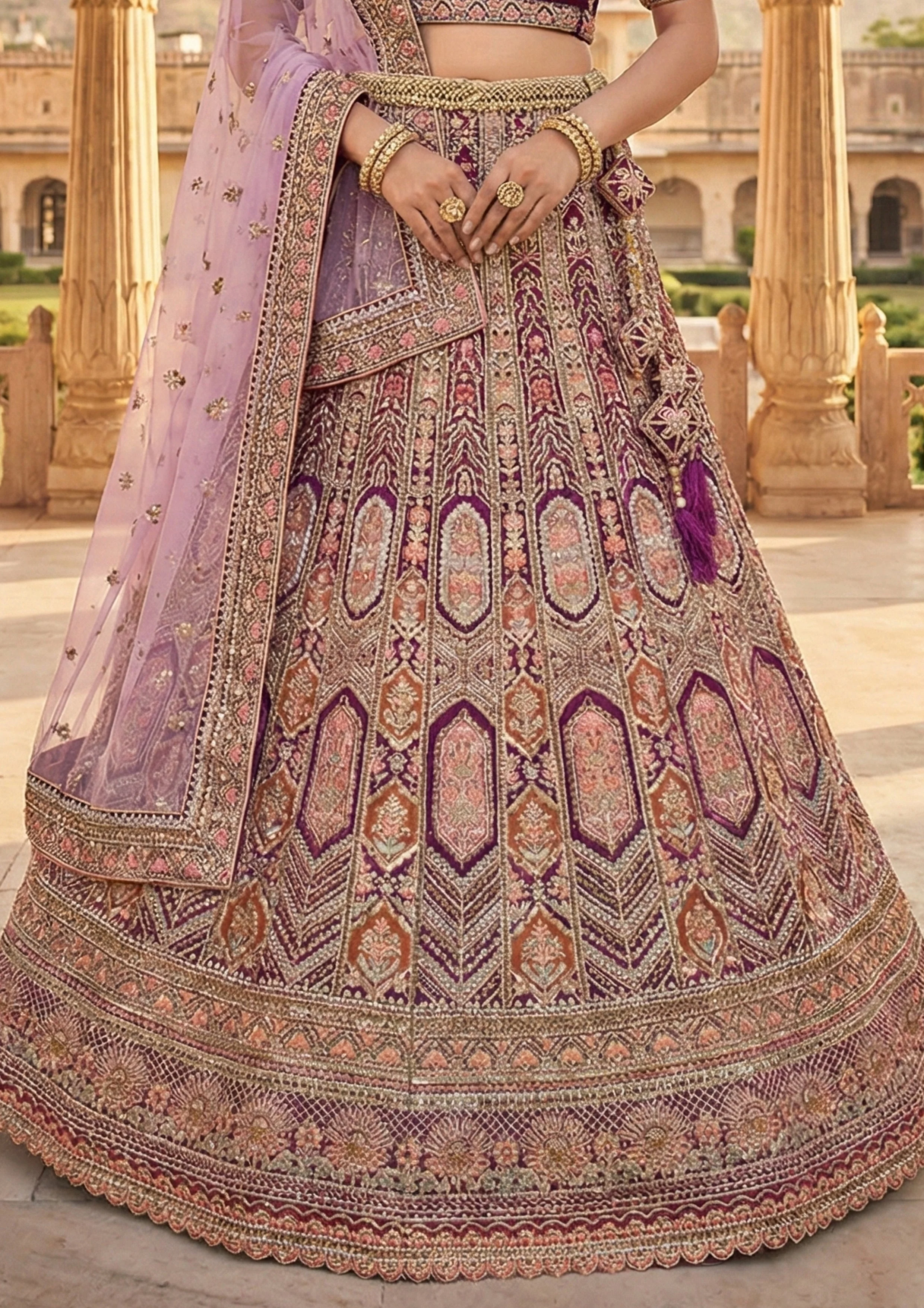 Royal Plum Embellished Premium Velvet Lehenga Set - Image 4