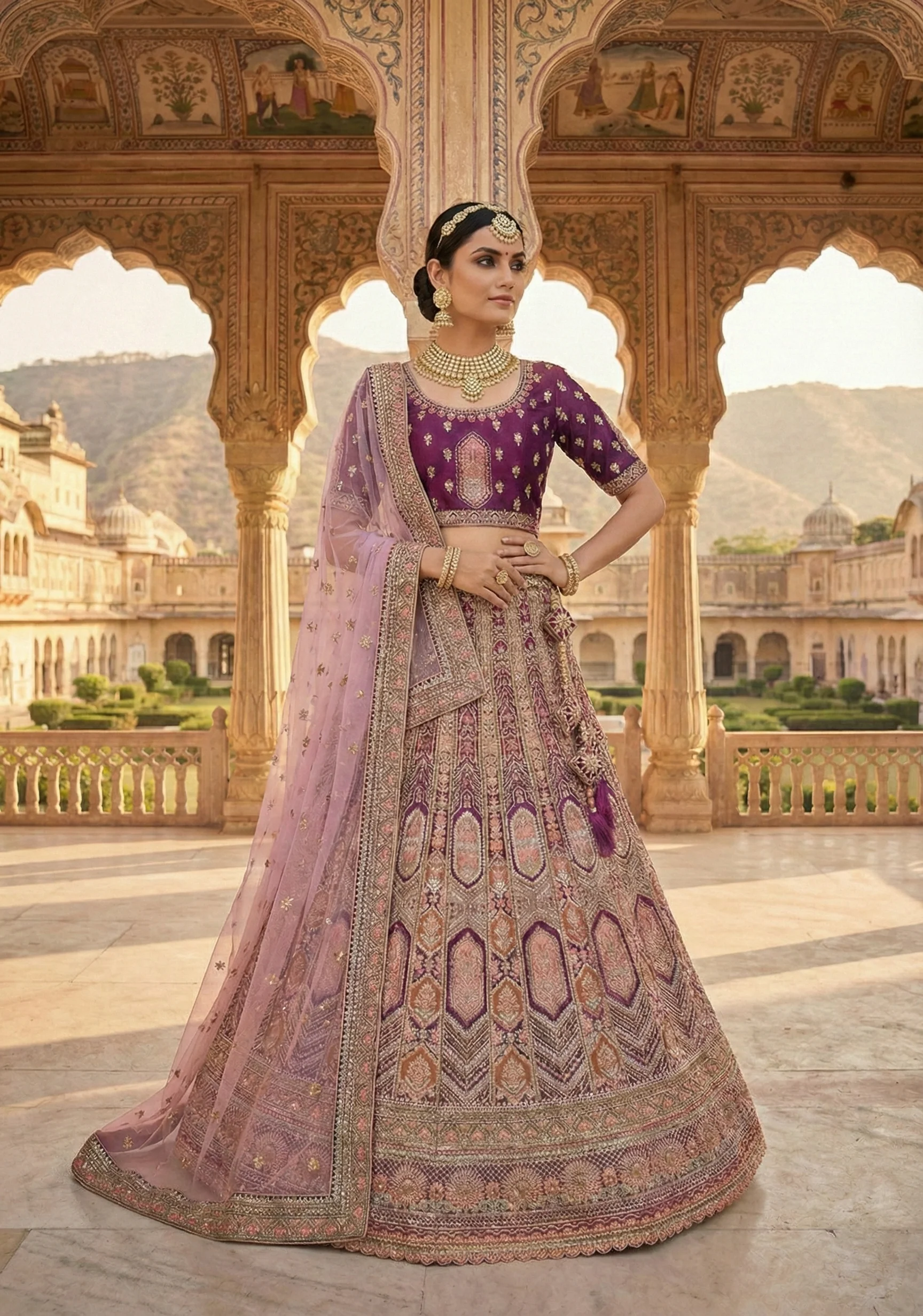 Royal Plum Embellished Premium Velvet Lehenga Set - Image 5