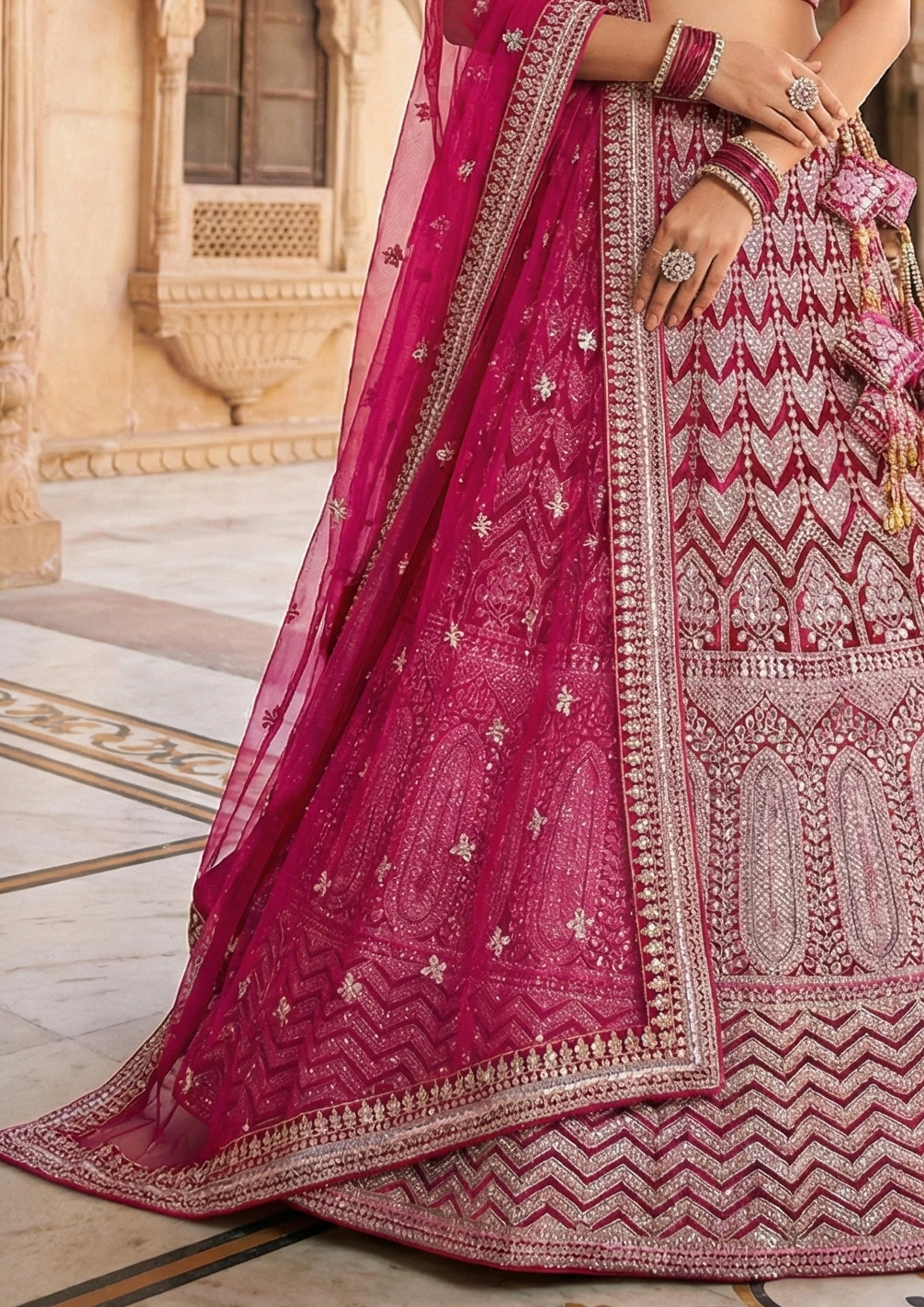 Rani Pink Embellished Premium Velvet Lehenga Set - Image 5