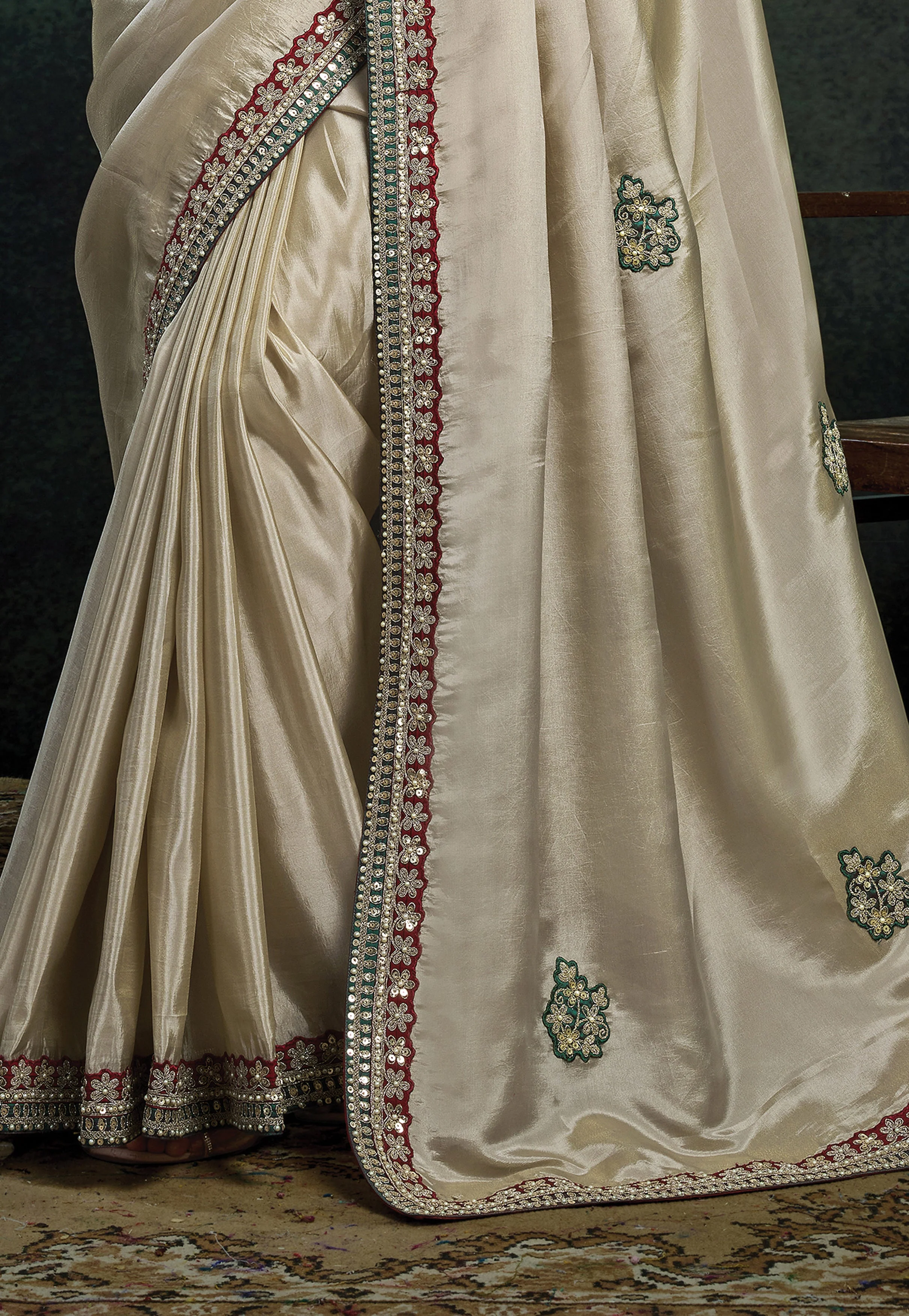 Ivory Gold Embellished Uppada Silk Saree - Image 5