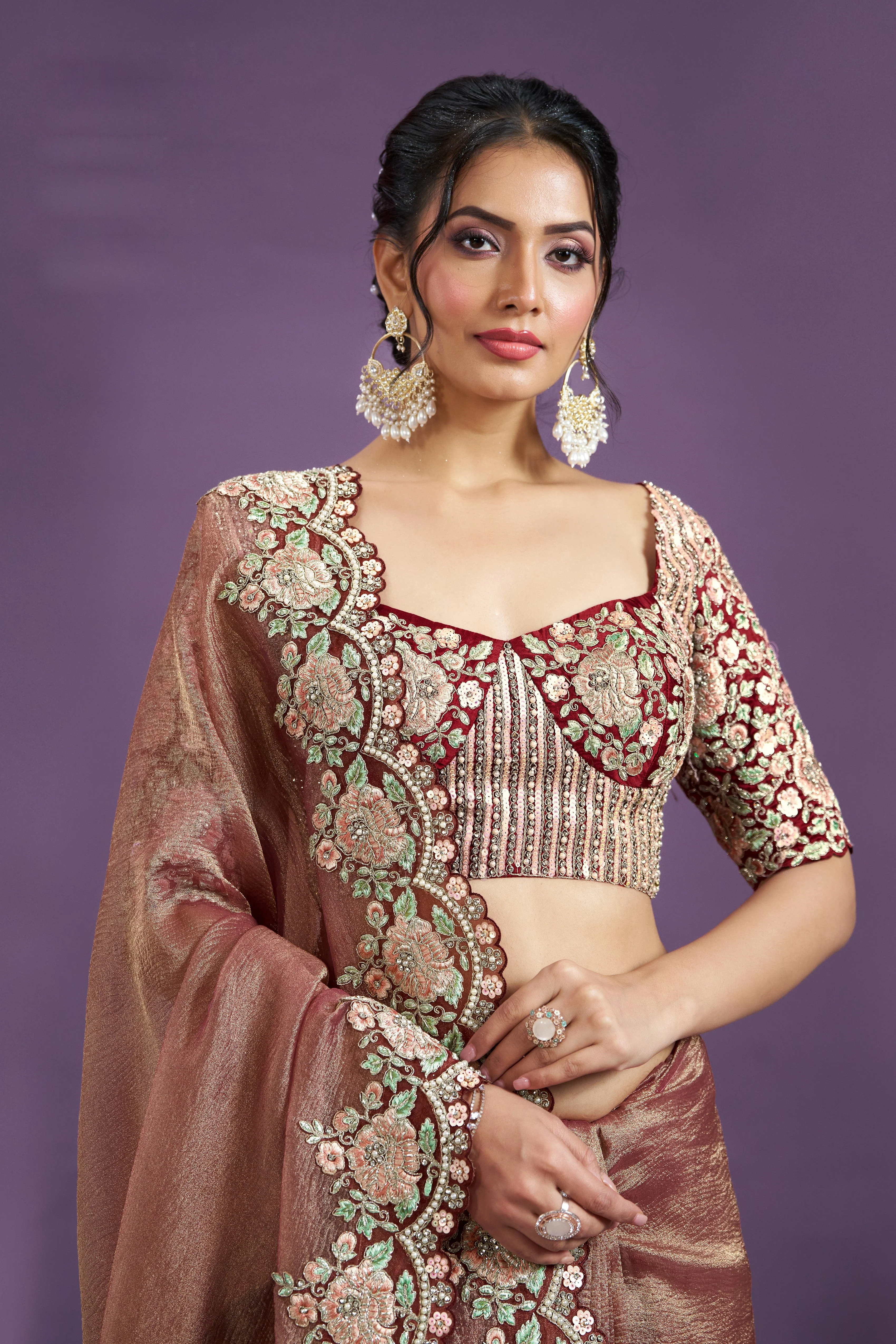 Copper Pure Banarasi Crush Silk Saree - Image 2