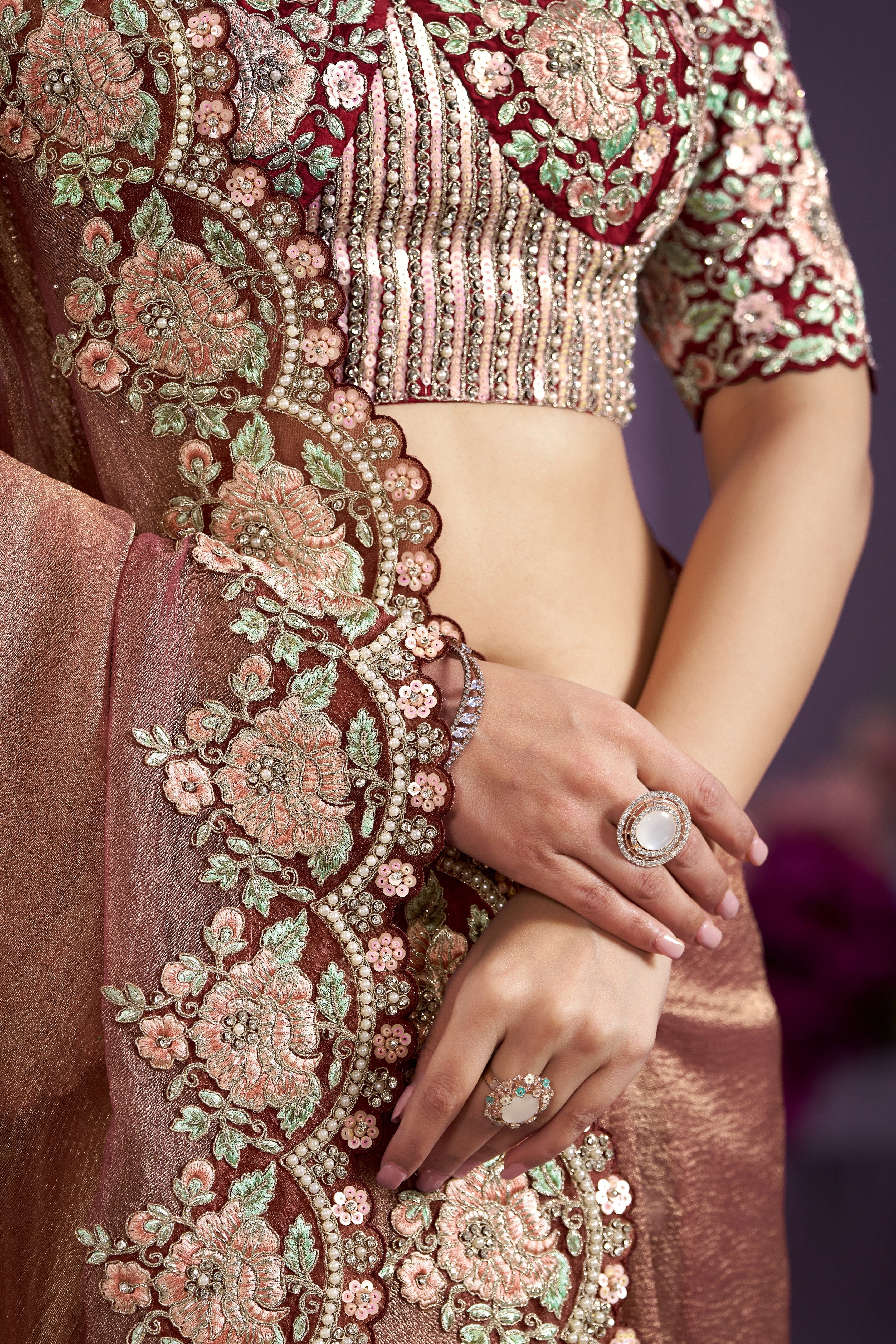 Copper Pure Banarasi Crush Silk Saree - Image 3