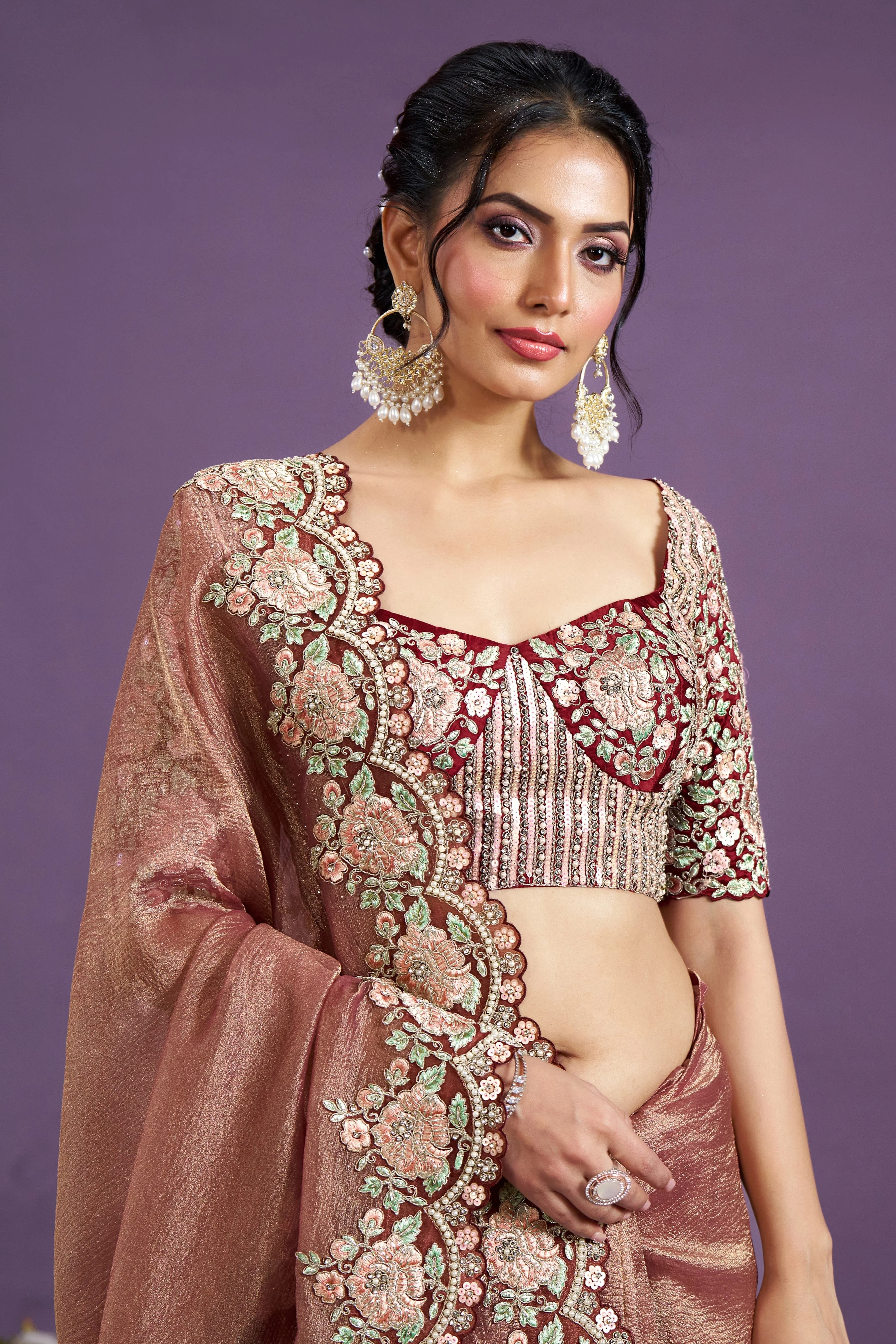 Copper Pure Banarasi Crush Silk Saree - Image 4