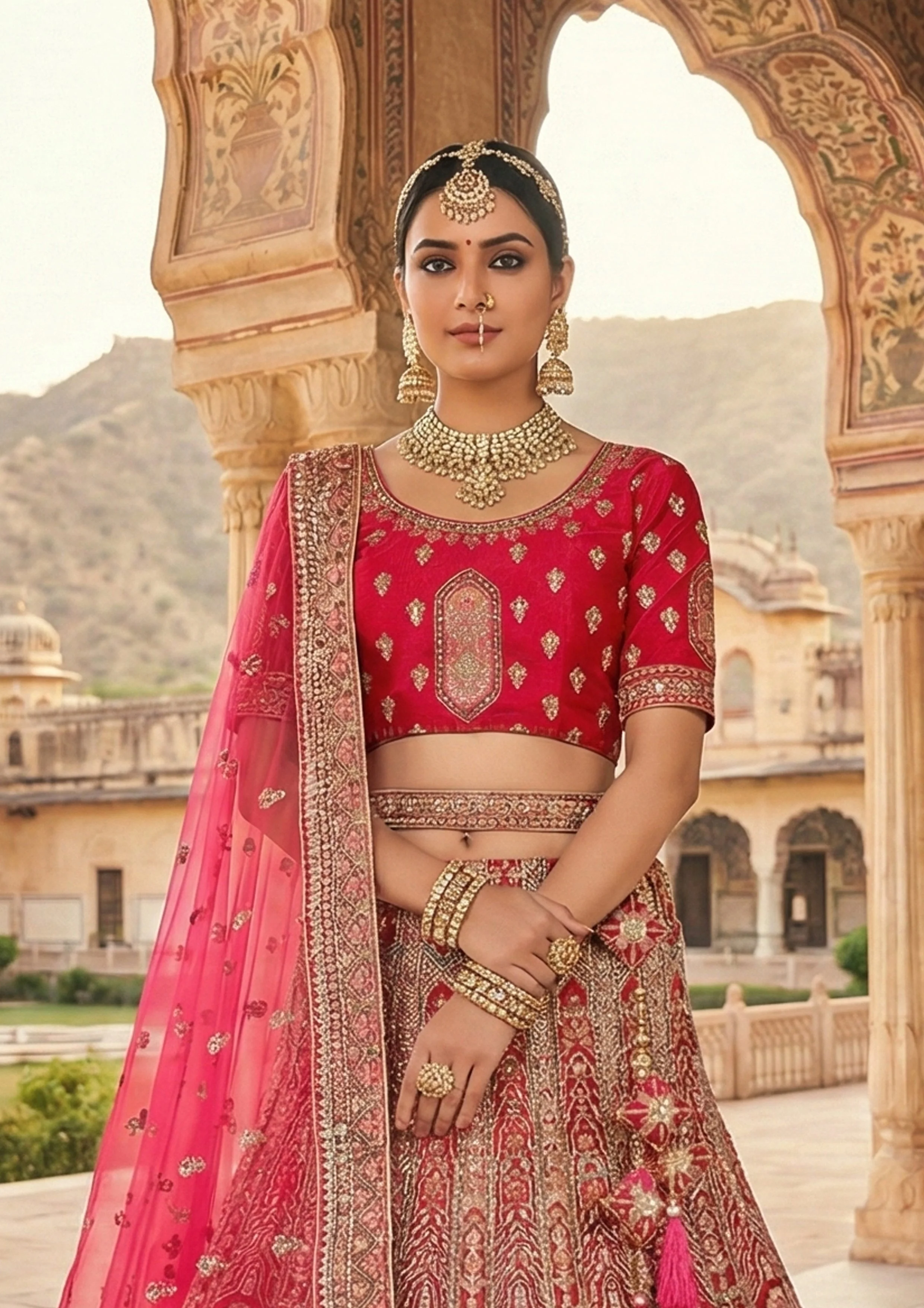 Rani Red Embellished Premium Velvet Lehenga Set - Image 2